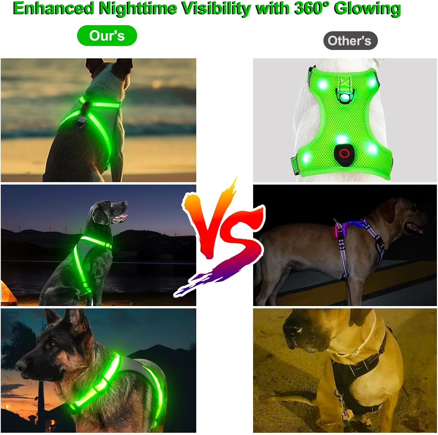 Visinite Led Hundegeschirr mit Licht, Hundegeschirr Leuchtend Aufladbar, 2 Beleuchtungsmodi Leuchtge - Image 2
