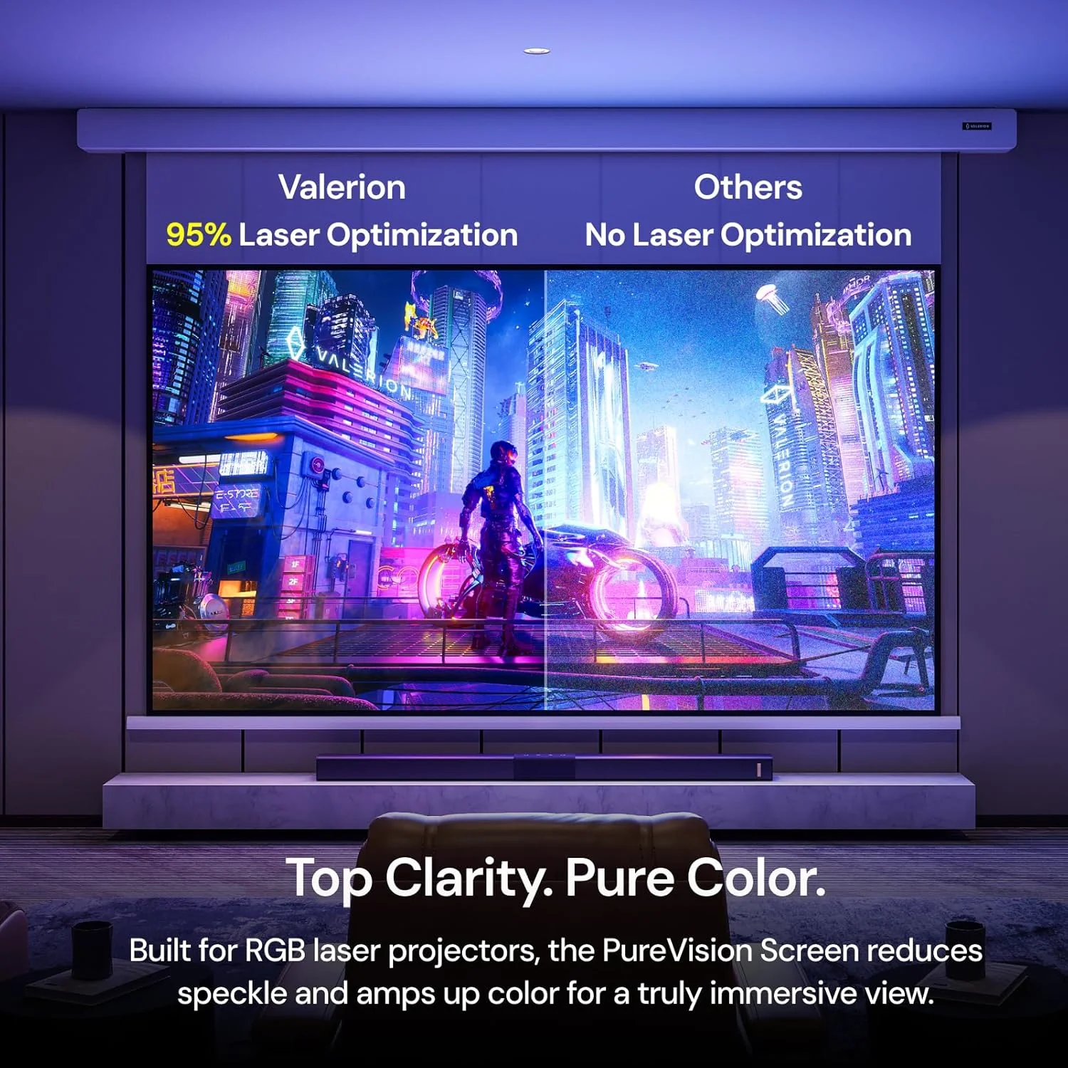 VisionMaster Pro2 4K Triple-Laser-Beamer Bundle mit 120" Anti-Speckle motorisierter Leinwand und Dec - Image 3