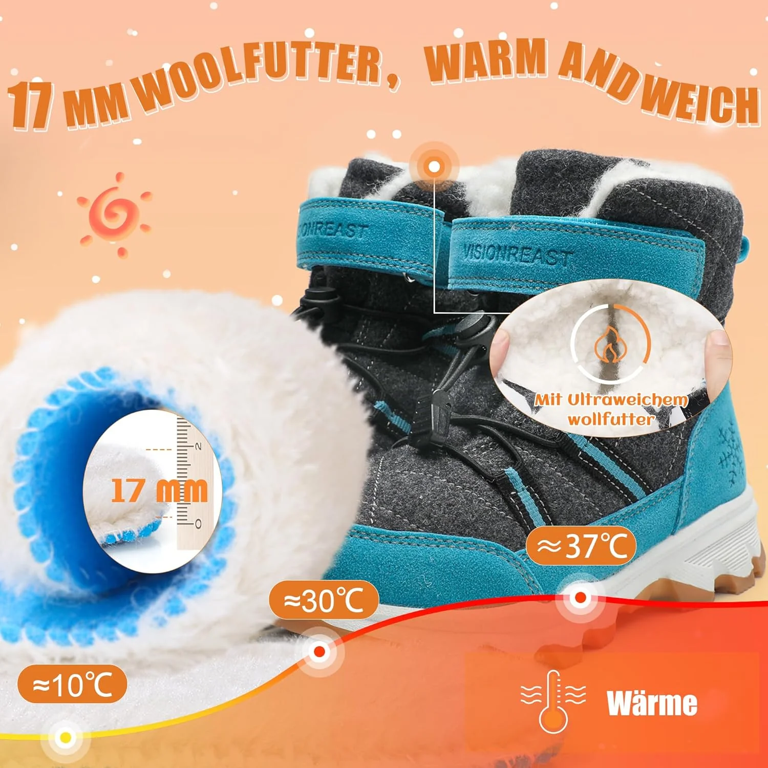 visionreast Winterstiefel Mädchen Winterschuhe Kinder Junge Wanderschuhe mit Wollfutter Schneestiefe - Image 2