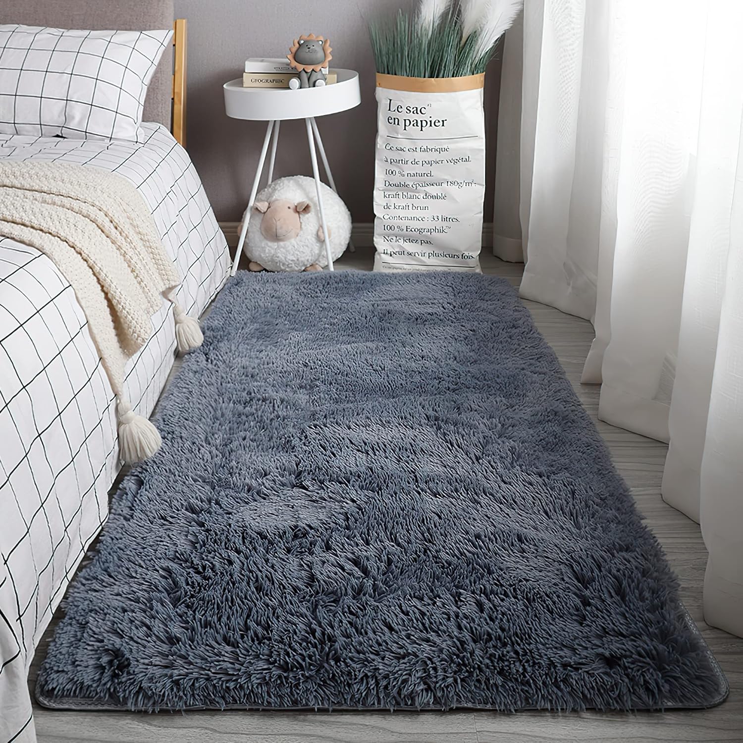 VOFUSHON Wohnzimmer Hochflor Teppich,Shaggy Flur Läufer Teppich Modern Flauschiger Weich Teppich Gro - Image 5