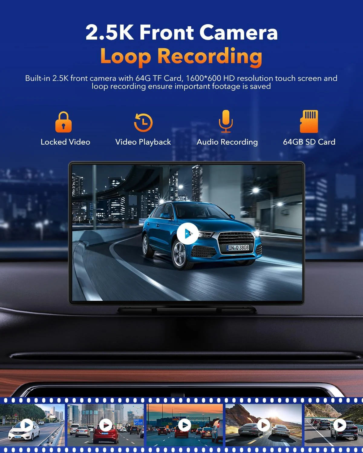 Volam 9 Zoll CarPlay Bildschirm mit AppIe Carplay und Android Auto Tragbares Autoradio Kompatibel mi - Image 3