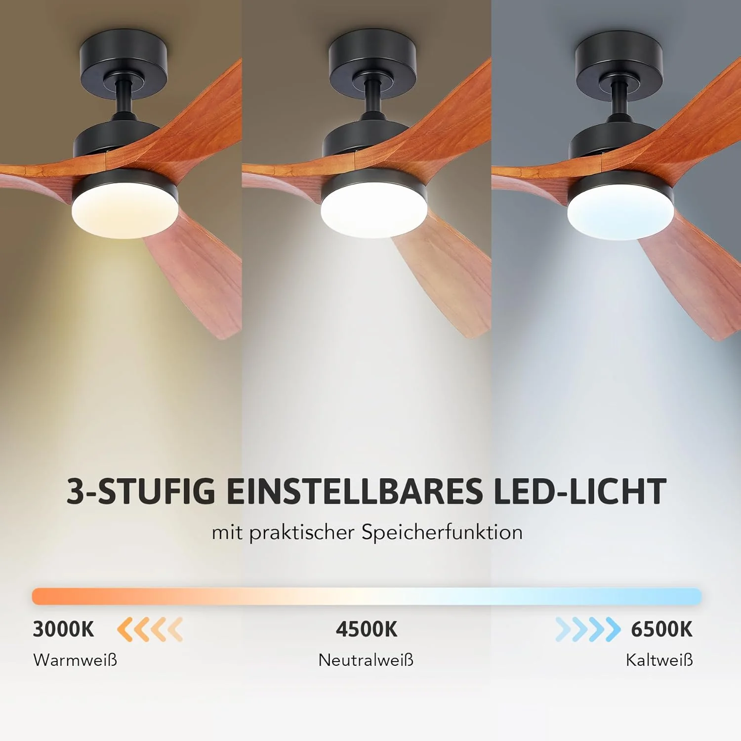 VONLUCE Deckenventilator mit Fernbedienung 52 Zoll Holz Ventilator LED-Leuchte Sommer&Winter-Betrieb - Image 4