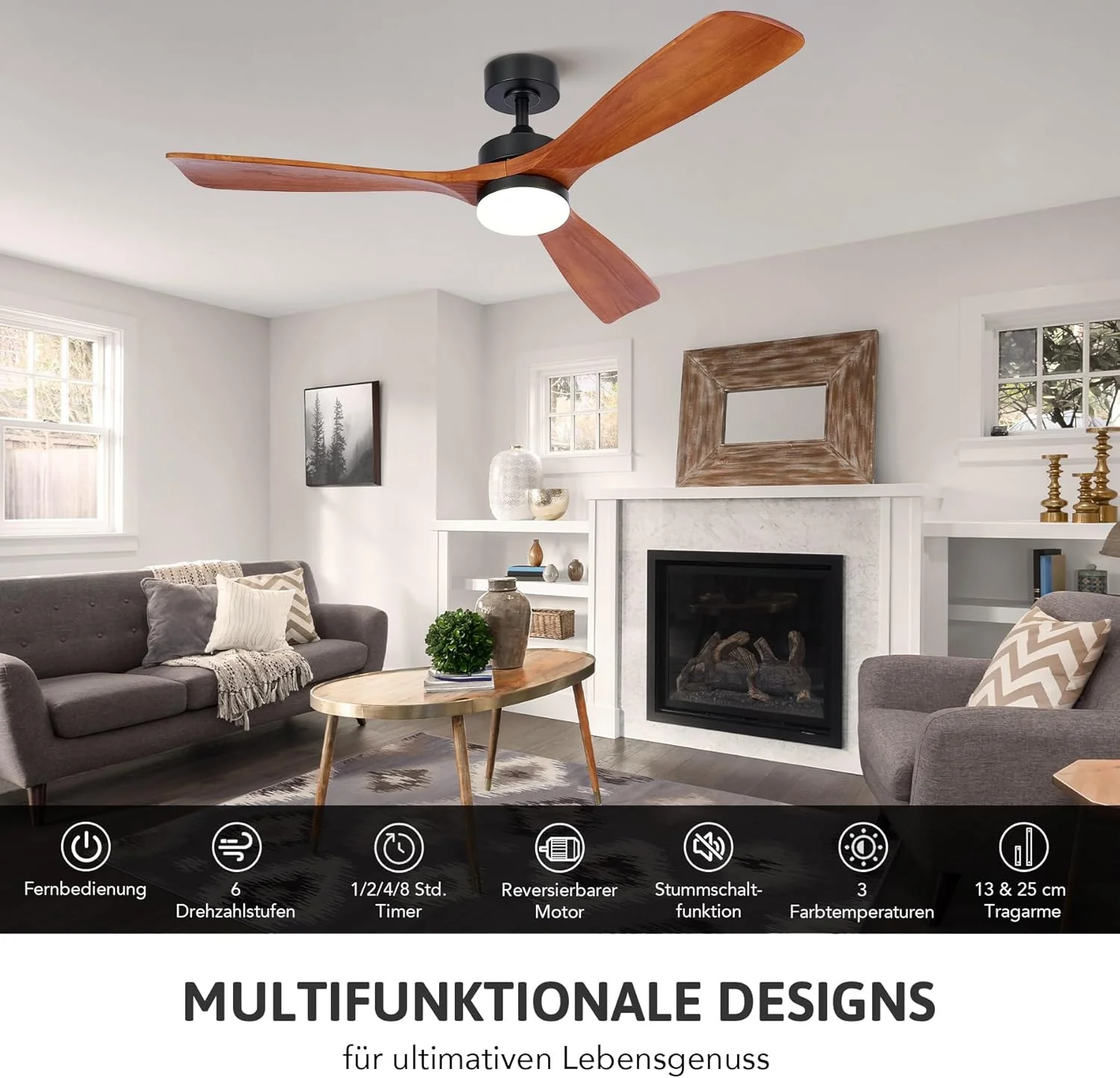 VONLUCE Deckenventilator mit Fernbedienung 52 Zoll Holz Ventilator LED-Leuchte Sommer&Winter-Betrieb - Image 6