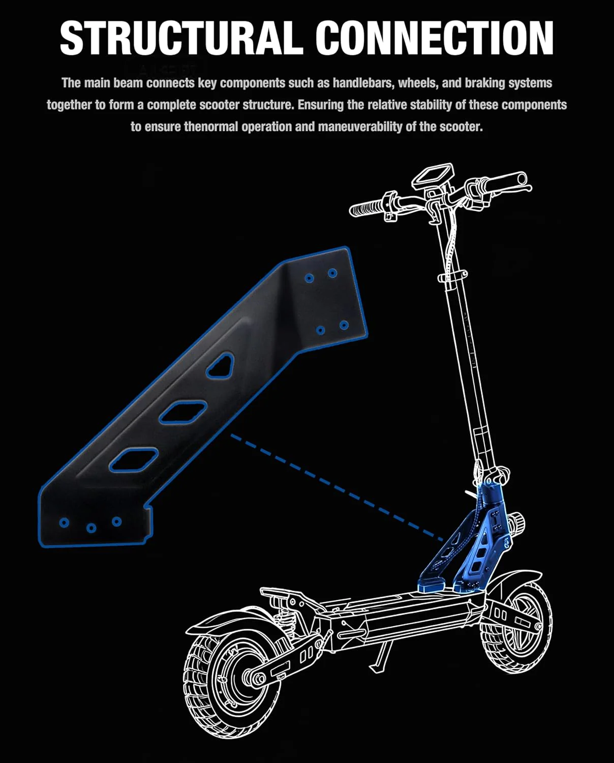 Vordere Hauptträger-Querträger-Baugruppe kompatibel mit KuKirin G2 Max E-Scooter, Ersatz-Metallstütz - Image 3