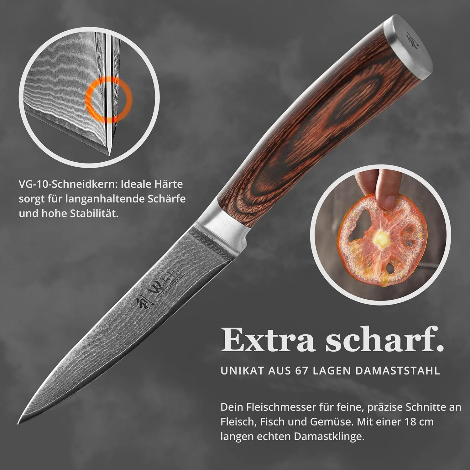 Wakoli EDIB Damast Fleischmesser mit Gravur – Personalisiertes Messer, 18cm Klinge aus 67 Lagen Dama - Image 3