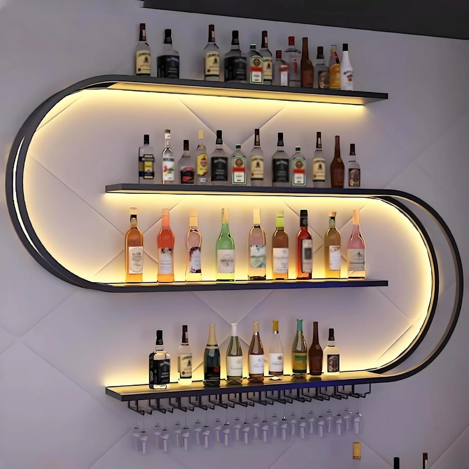 Wand montiertes Weinregal, halbrundes mehrschichtiges Weinregal mit Weinglashaken, Weinflaschen-Präs - Image 4