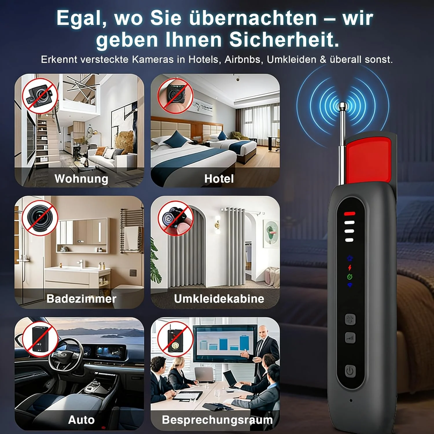 Wanzen Detektor,Versteckte Kamera Detektor mit Dual-Sensor und LED Anzeige,RF Wireless GPS Tracker F - Image 8