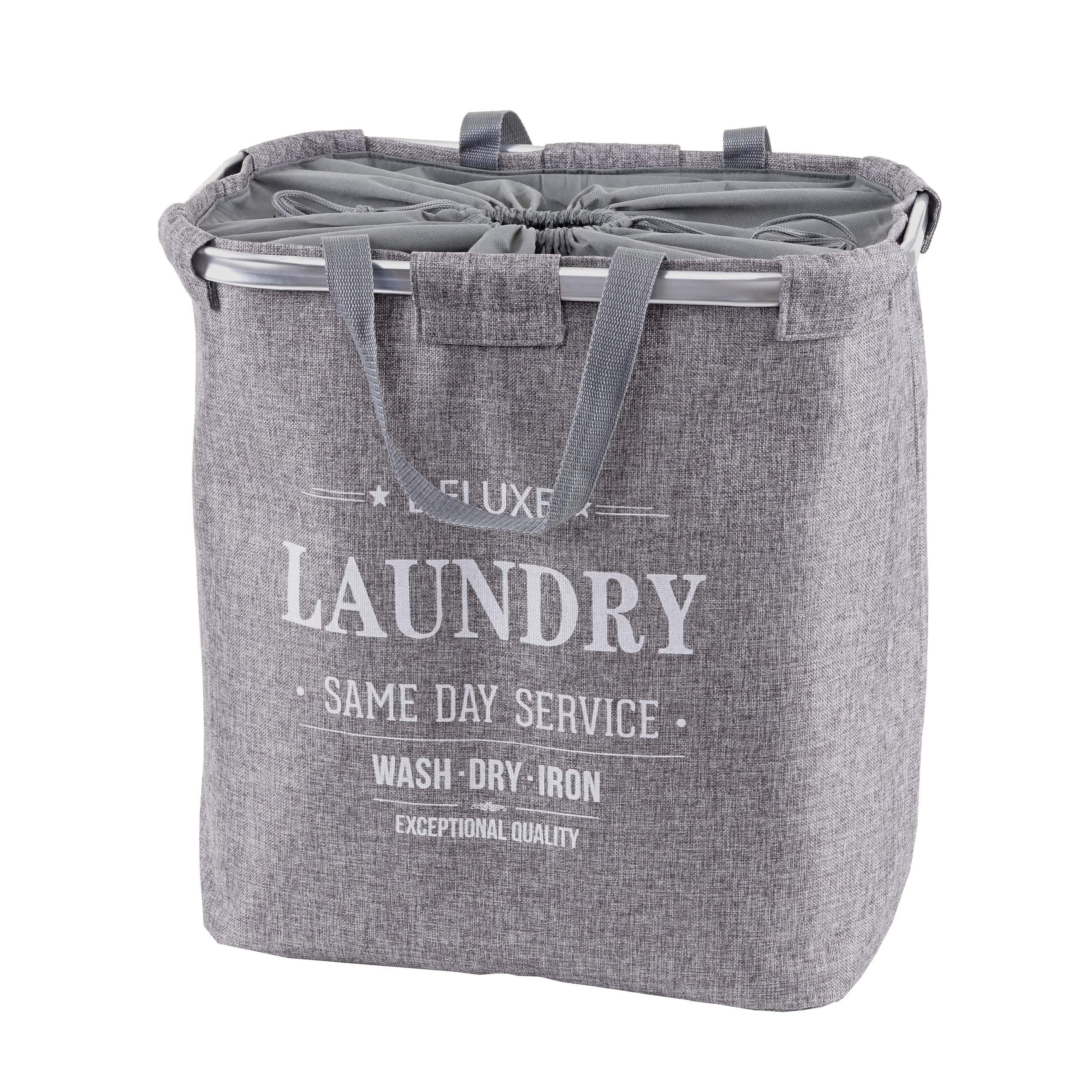 Wäschesammler HWC-C34, Laundry Wäschekorb Wäschebehälter mit Kordelzug, 2 Fächer Henkel 54x52x32cm 8