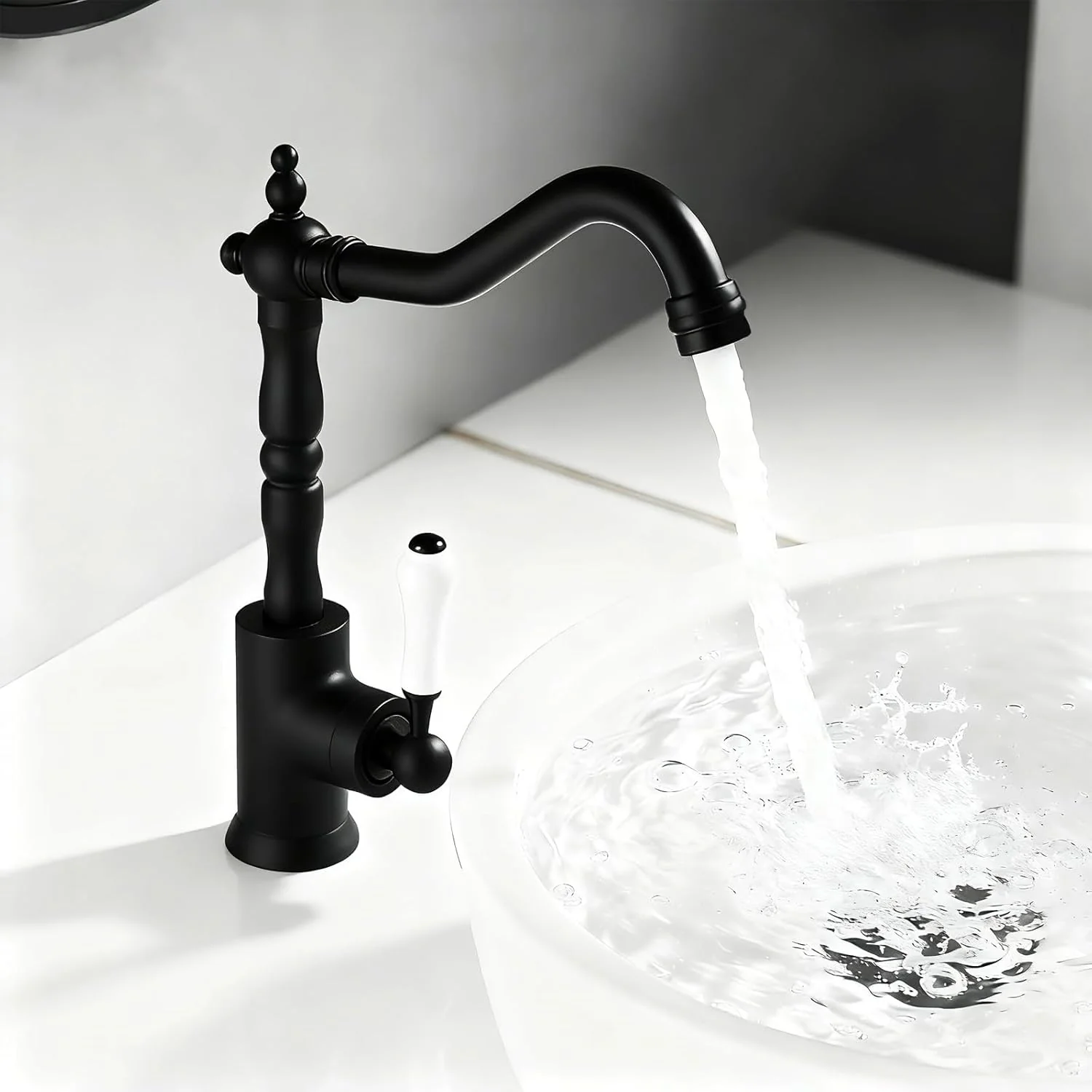 Wasserhahn Bad Schwarz Retro, Waschtischarmatur Hoch für Bad/Küche Waschbecken Armaturen, Einhebelmi - Image 2