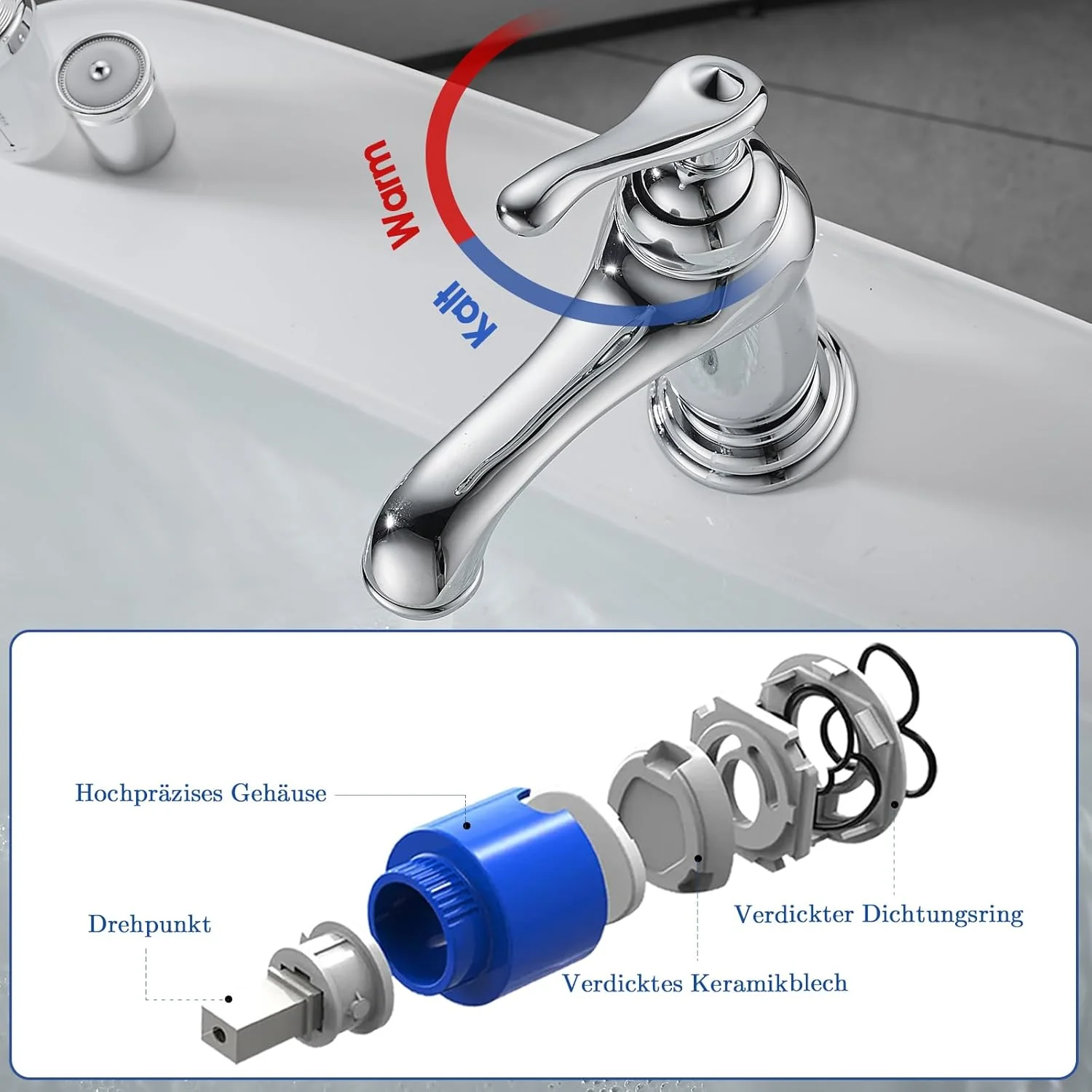 Wasserhahn Badezimmer Retro, Messing Waschtischarmatur Einhebelmischer mit Elegant Geschwungenem Aus - Image 5