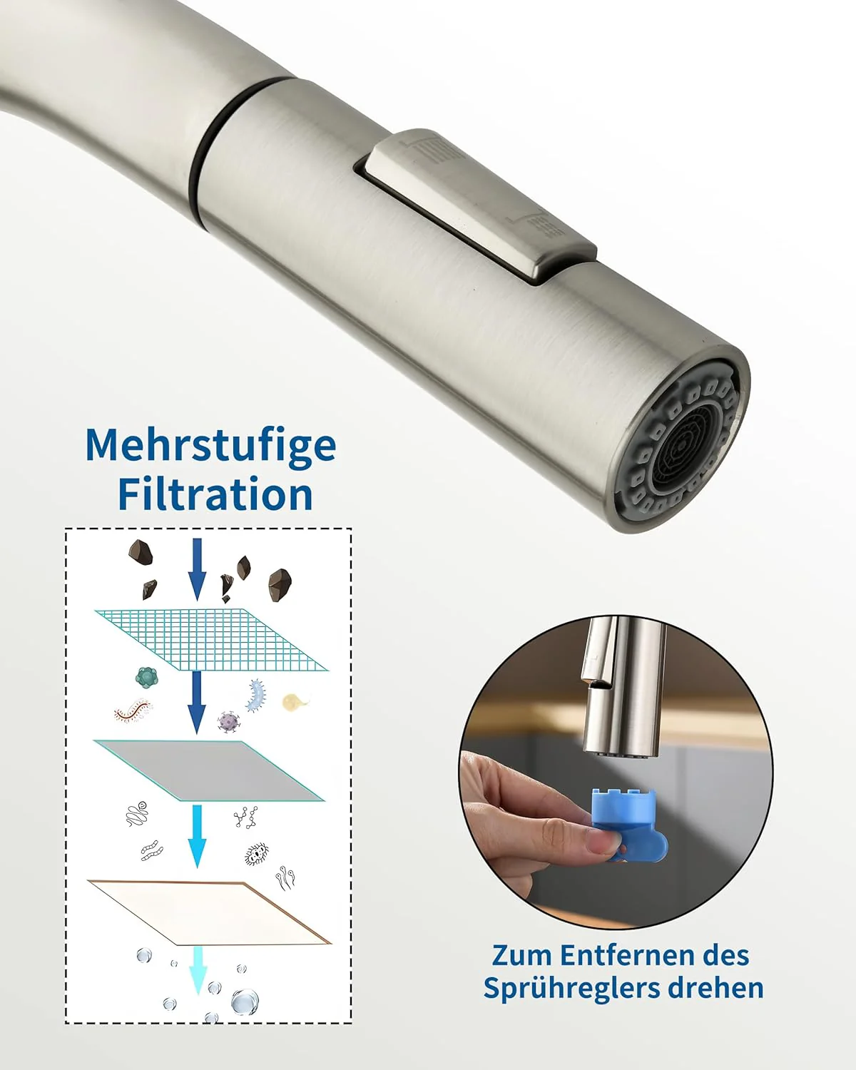 Wasserhahn Küche Ausziehbar, Hochdruck Küchenarmatu mit Herausziehbarer Brause Armatur, Mischbatteri - Image 4