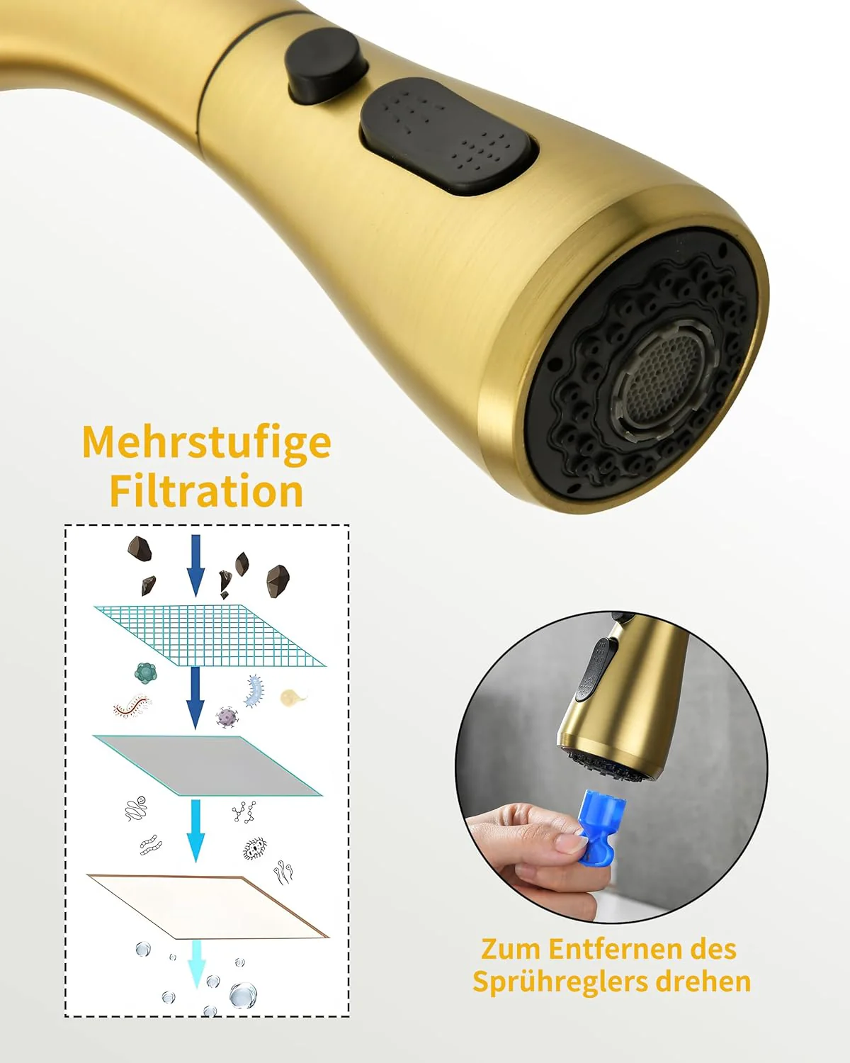 Wasserhahn Küche Ausziehbar,Hochdruck Küchenarmatur mit Herausziehbarer Brause Mischbatterie Küche m - Image 3