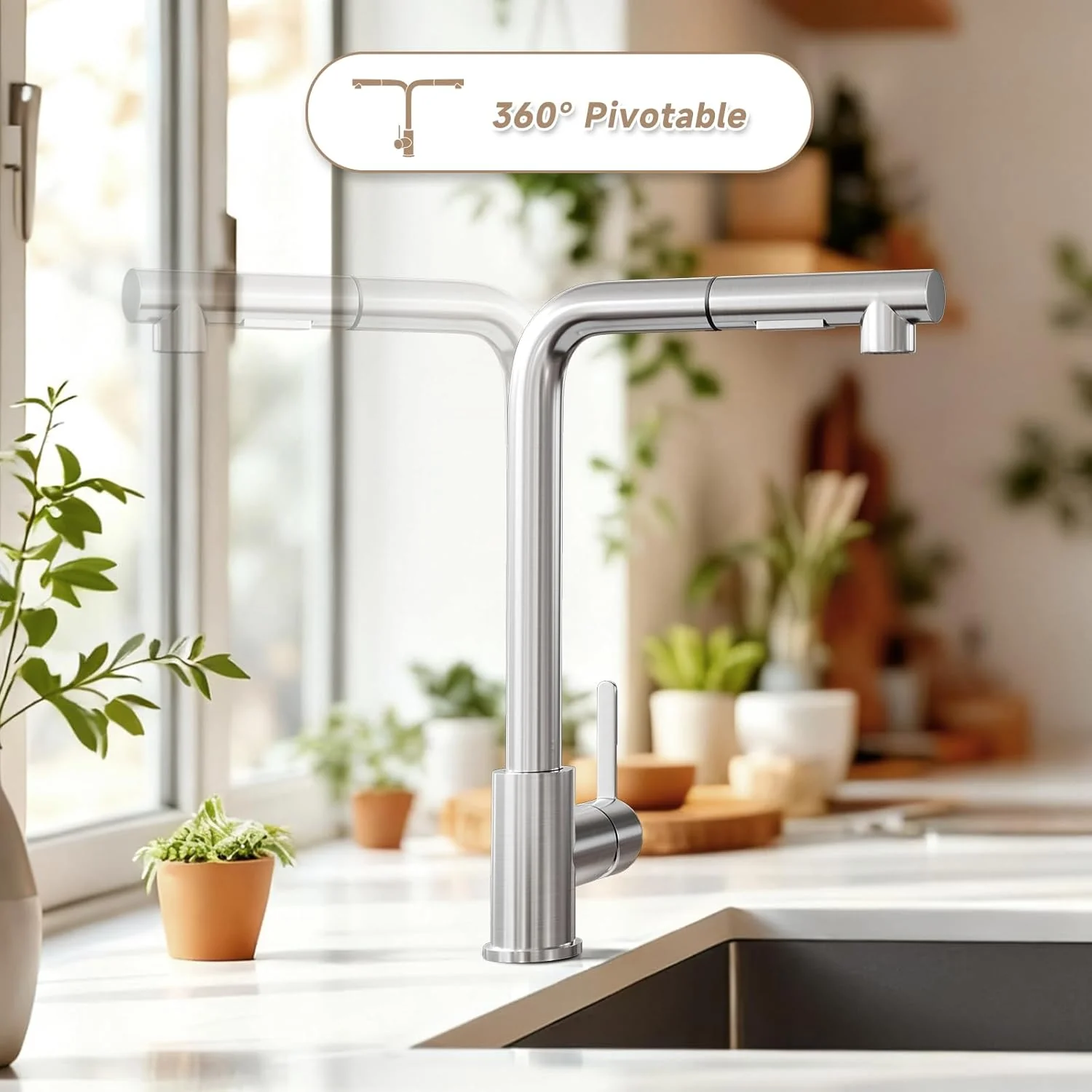 Wasserhahn Küche Ausziehbar mit 360° Flexibler, Hochdruck Schwenkbar, Biegsamer Küchenarmatur Wasser - Image 4