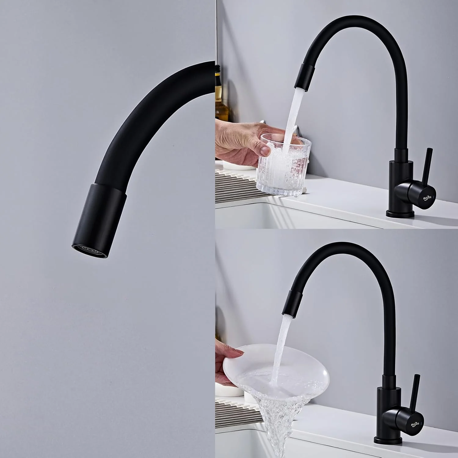 Wasserhahn Küche Schwarz, Flexibler Armatur Küche, Hochdruck Küchenamatur Schwarz 360° Drehbar, Misc - Image 6