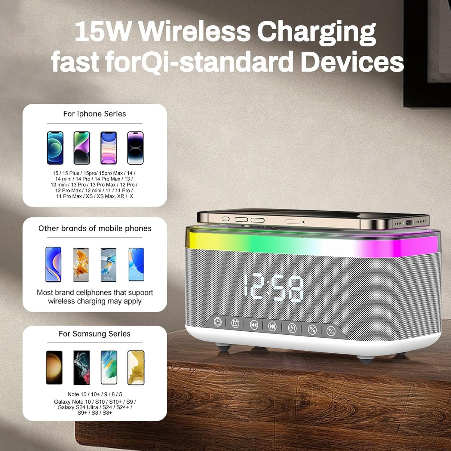 Wecker Digital, Wecker mit Ladestation, Radiowecker Funkuhr Digital mit Bluetooth Lautsprecher 6 Far - Image 7