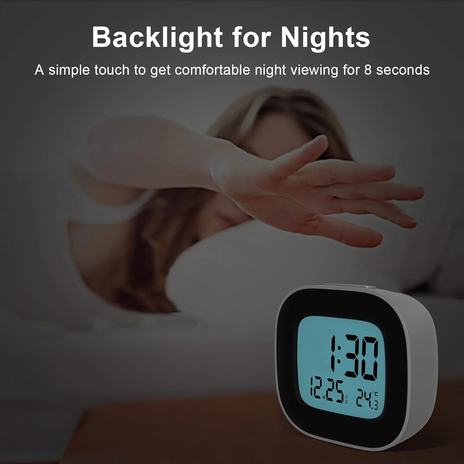 Wecker mit Temperaturanzeige, Batteriebetriebener Digitalwecker mit Snooze-Funktion & Beleuchtetes D - Image 3