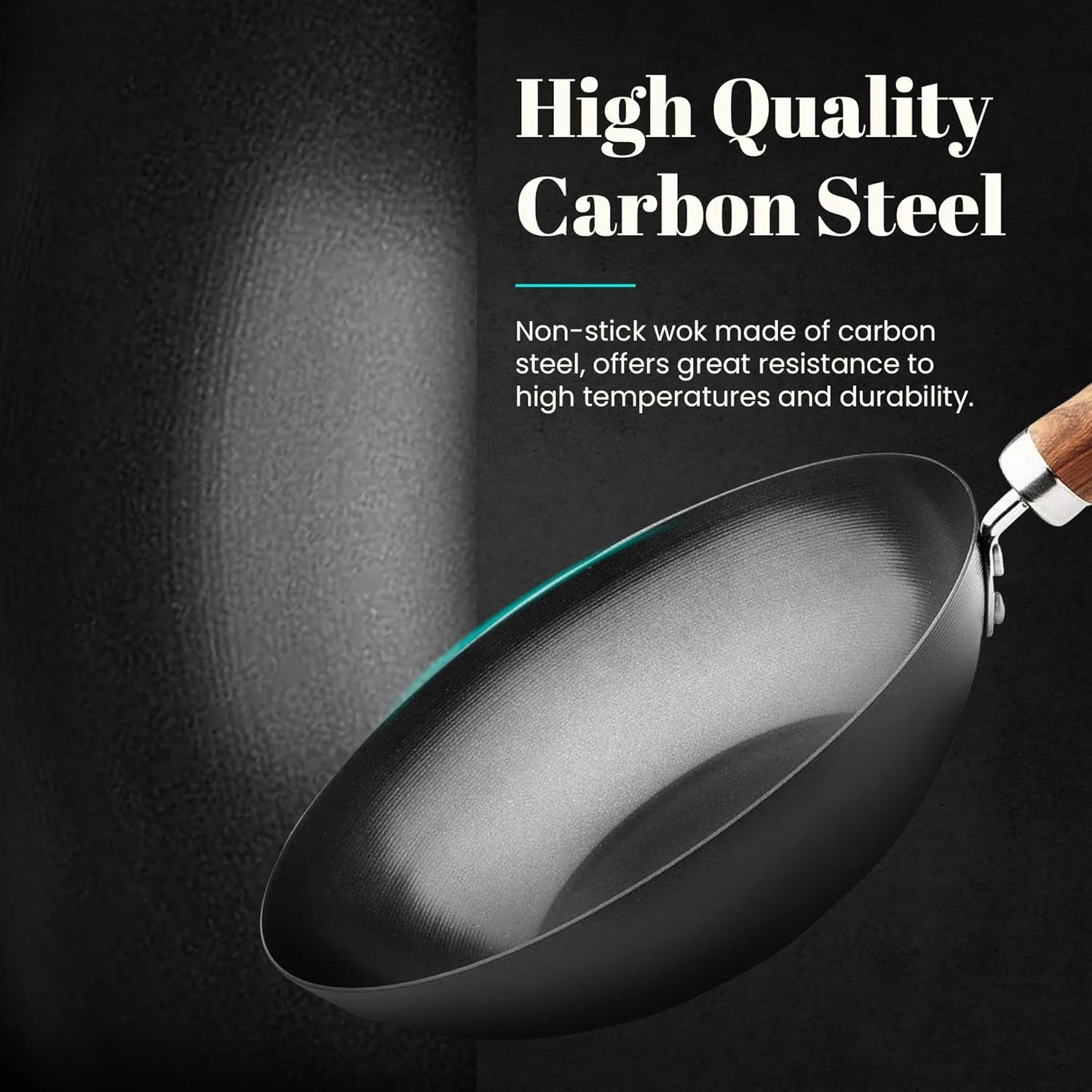 WECOOK! Carbono Wok Induktion 24 cm, Antihaftbeschichtung Titanium QUANTANIUM 3-Schicht Ökologisch P - Image 2