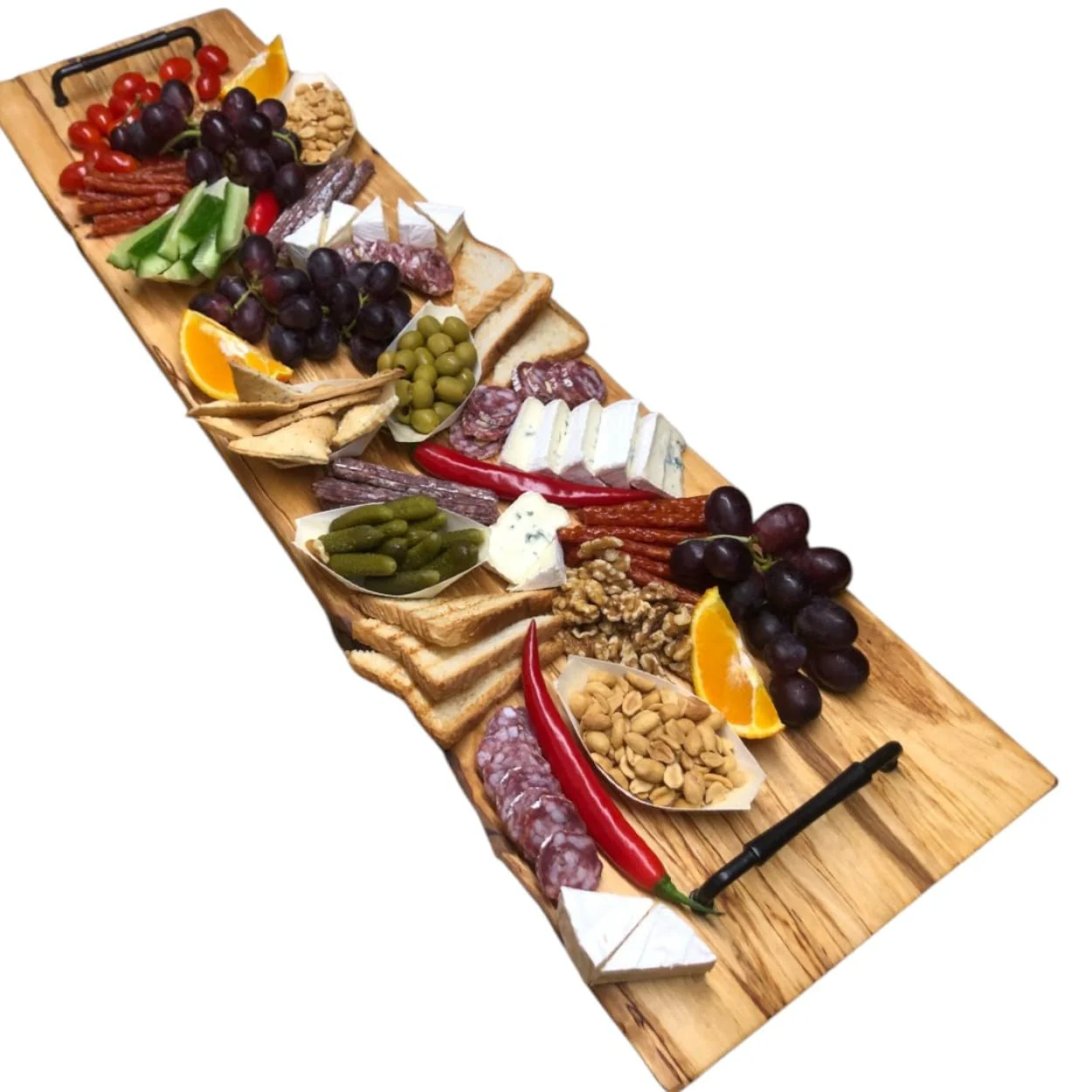 Weeco.Rustikales Holz-Servierbrett mit Griffen, 95 x 24 cm, Käsebrett für Antipasti und Snacks, Hand