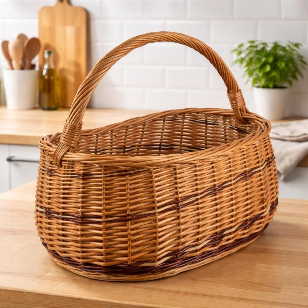 Weidenkorb mit Henkel WIKLER gross 44x27x23/38 cm – Handgefertigter Einkaufskorb aus Weide, stabiler - Image 7
