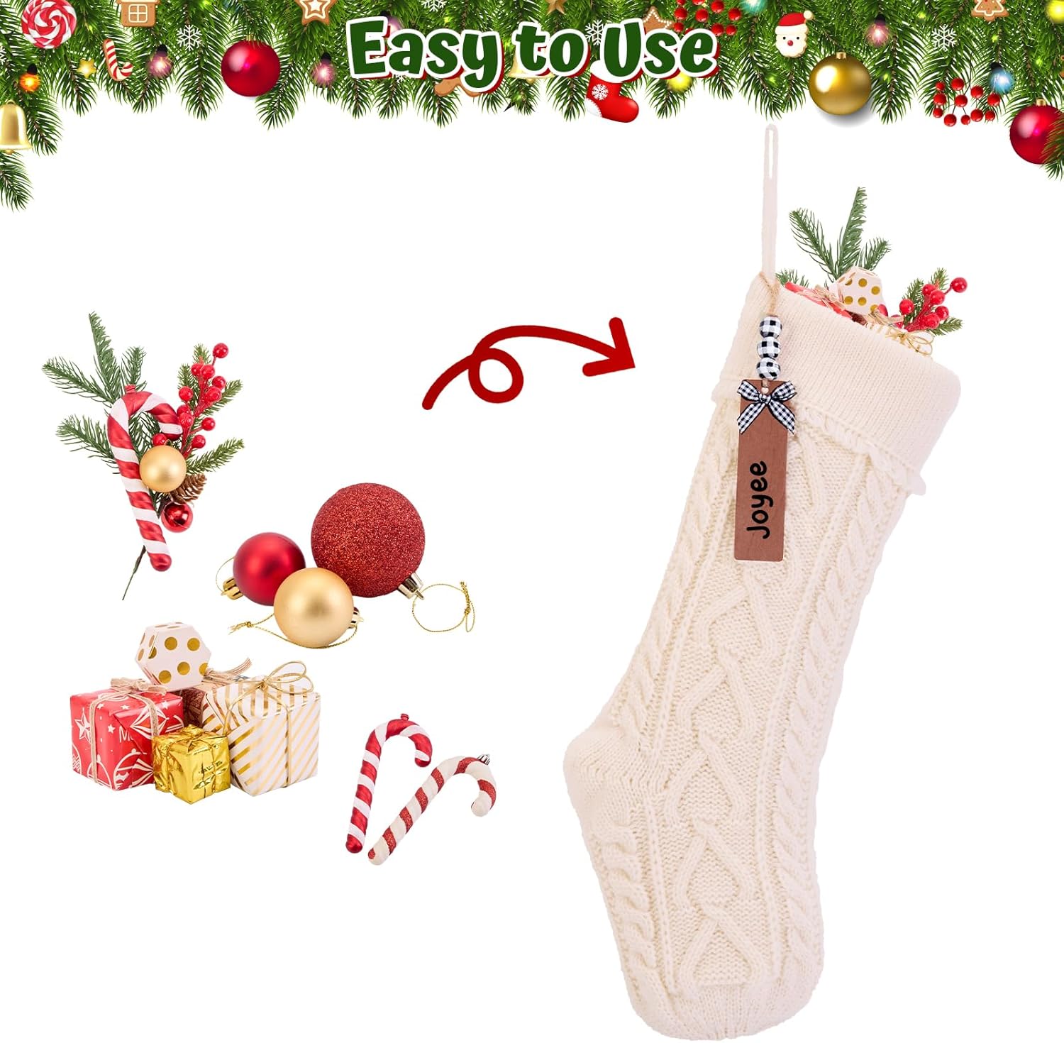 Weihnachtsstrümpfe, Kamin, Weihnachtsbaumschmuck, Ornamente für Urlaub, Familie, Freunde, Weiss, 4 S - Image 4