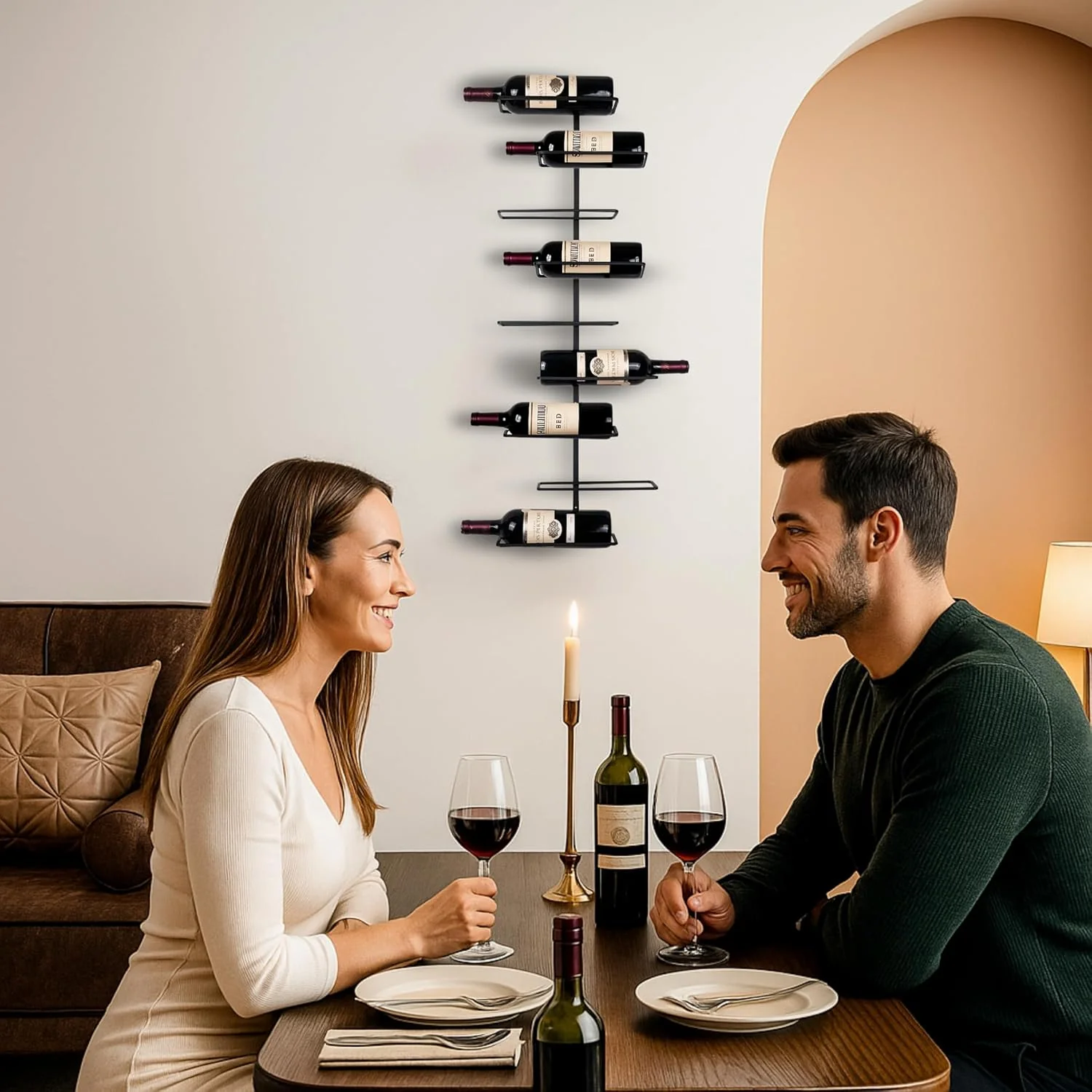 Weinregal Wand Schwarz aus Metall | 9 Flaschen | Modernes Weinregal | Versetztes Wine Rack | Schwarz - Image 3
