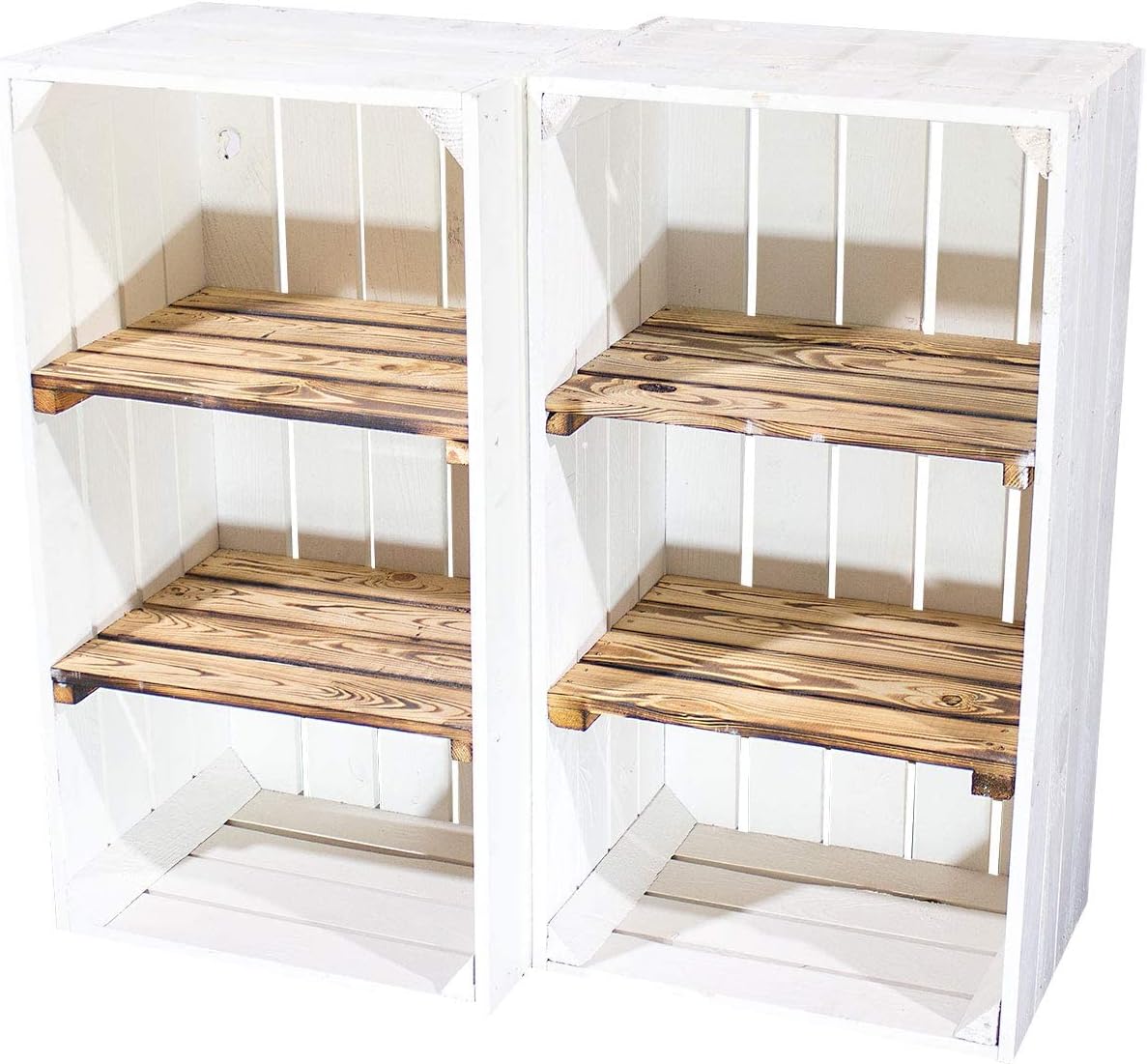 Weisse Holzkiste mit 2 geflammten Mittelbrettern 68cm x 40cm x 31cm Zwischenbretter flambiert Obstki - Image 2