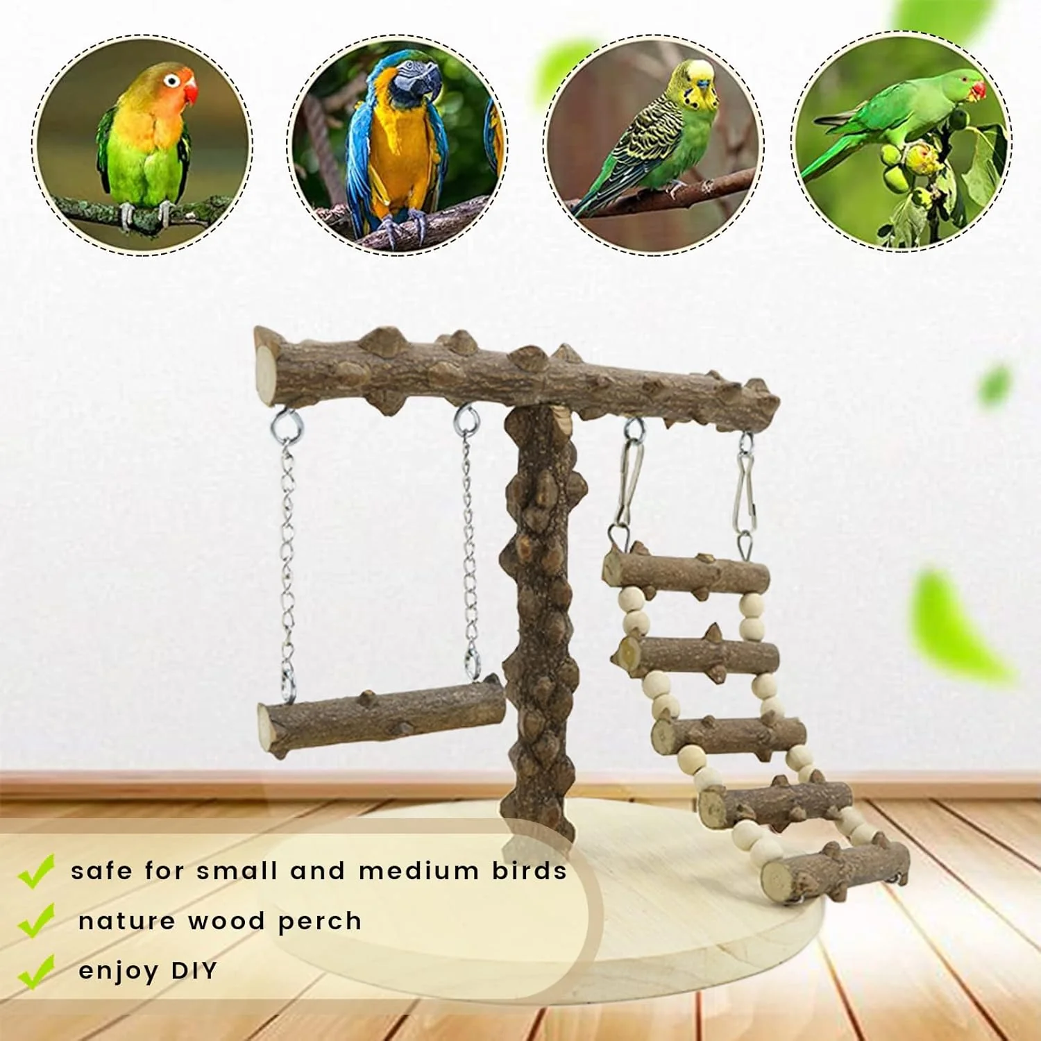 Wellensittich Spielplatz Vogel-Spielplatz mit Spielzeug Leiter Erklimmen Schaukel für Nymphensittich - Image 5