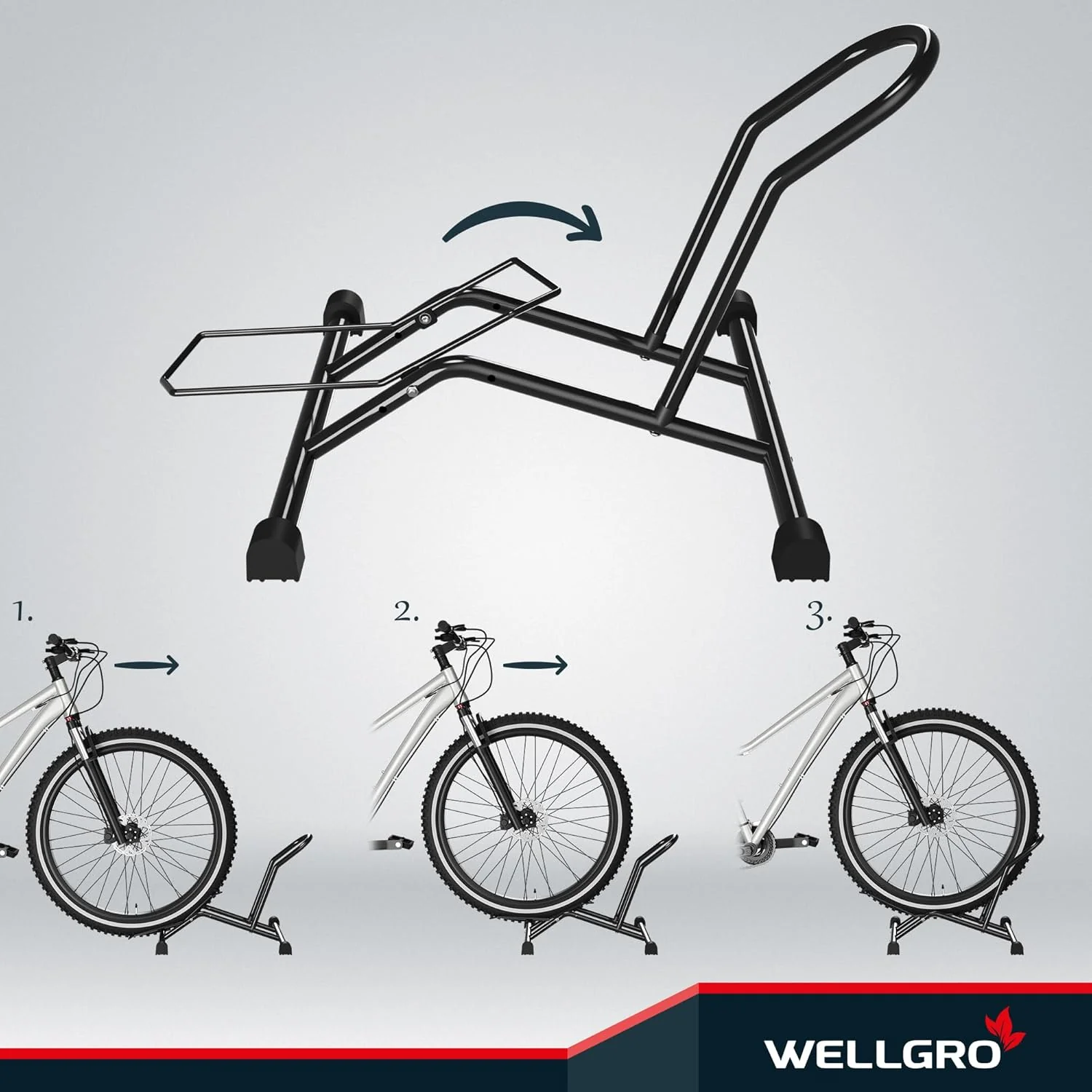 WELLGRO 1 Fahrradständer Boden – Universal Fahrrad Ständer für Mountainbike, Rennrad & Fatbike – Rob - Image 5