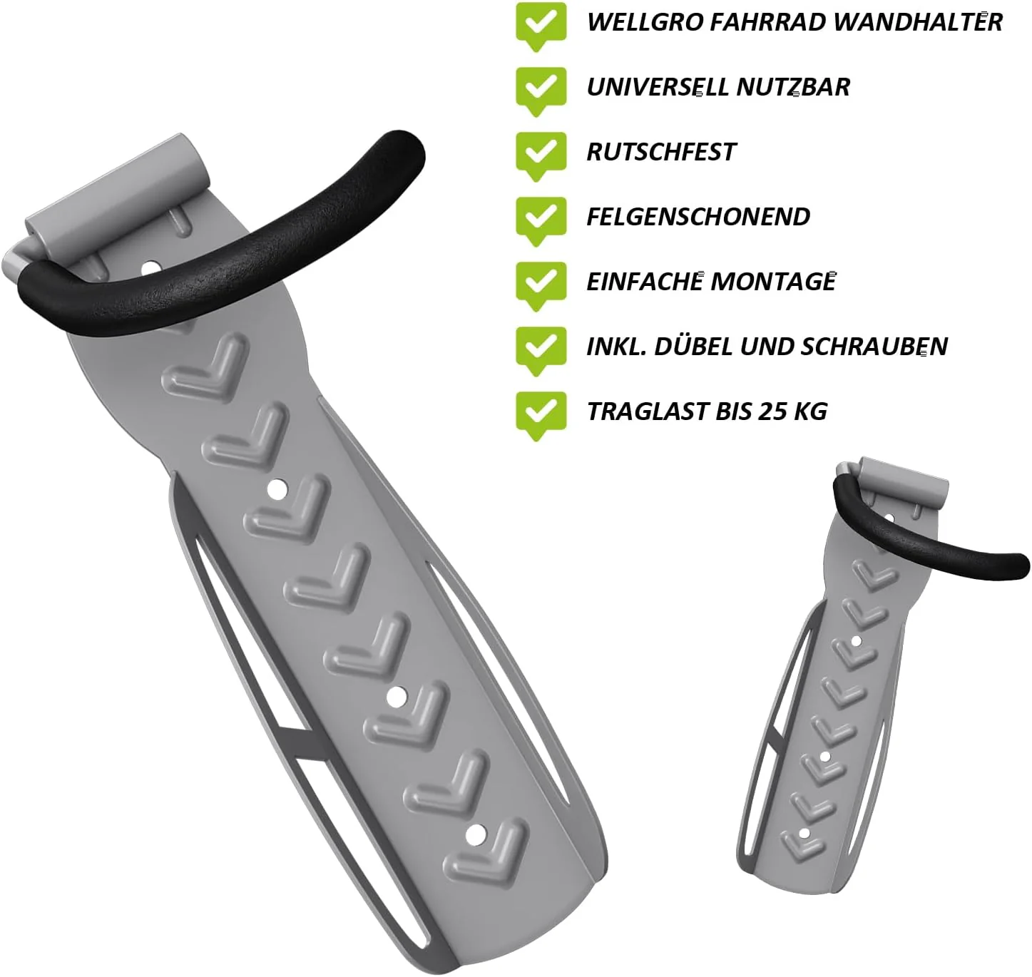 WELLGRO 4X Wand Fahrradhalter - Stahl Fahrrad Wandhalterung - Fahrrad Haken - Fahrradständer, hellgr - Image 2