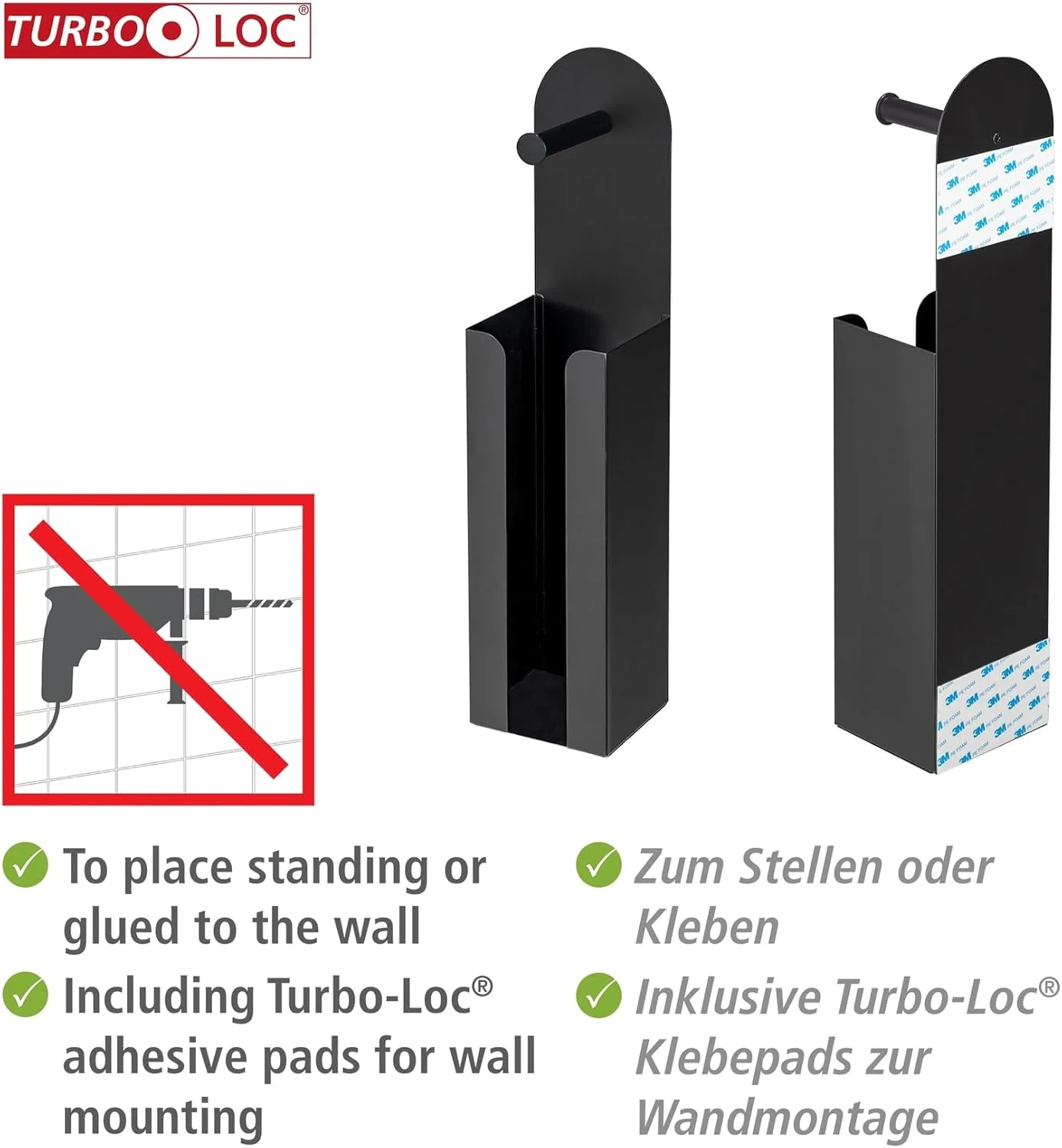 WENKO 2-in-1 Toilettenpapierhalter Mod. Agira, freistehend oder zum Kleben, Platz für 3 Ersatzrollen - Image 3