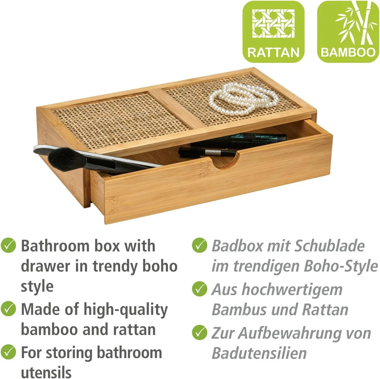 WENKO Badbox Allegre, dekorative Box mit Schublade im trendigen Boho-Style aus hochwertigem Bambus u - Image 2