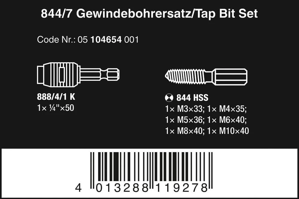 Wera Gewindebohrer-Bit-Satz 844/7, 7-teilig, 05104654001 - Image 2