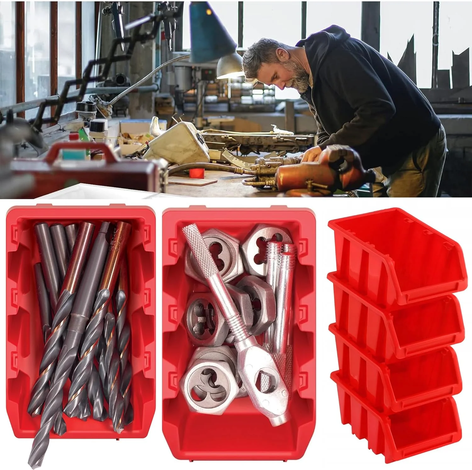 Werkstatt-Stapelkiste, Stapelbox aus PP Kunststoff, Sichtbox Stapelbox, Lagerboxen für Werkzeugswand - Image 6
