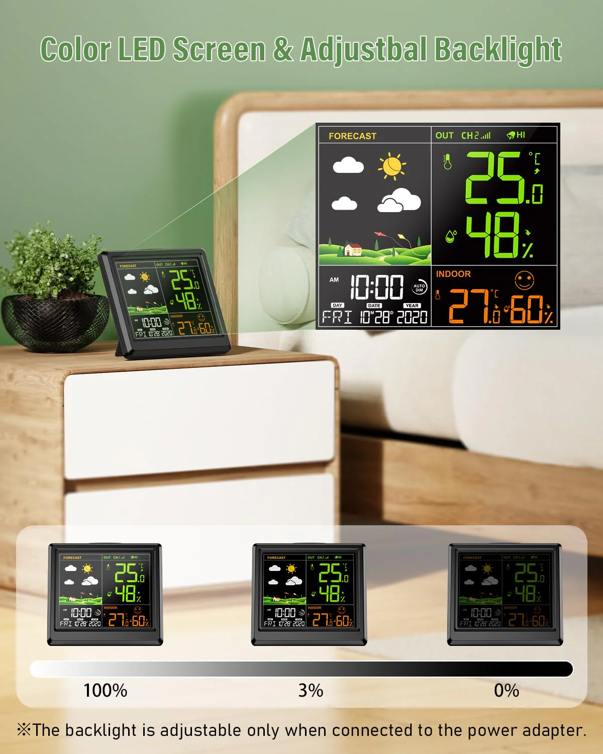 Wetterstation funk mit Aussensensor, kabellos, Anzeige von Temperatur und Luftfeuchtigkeit, mit 3 He - Image 3