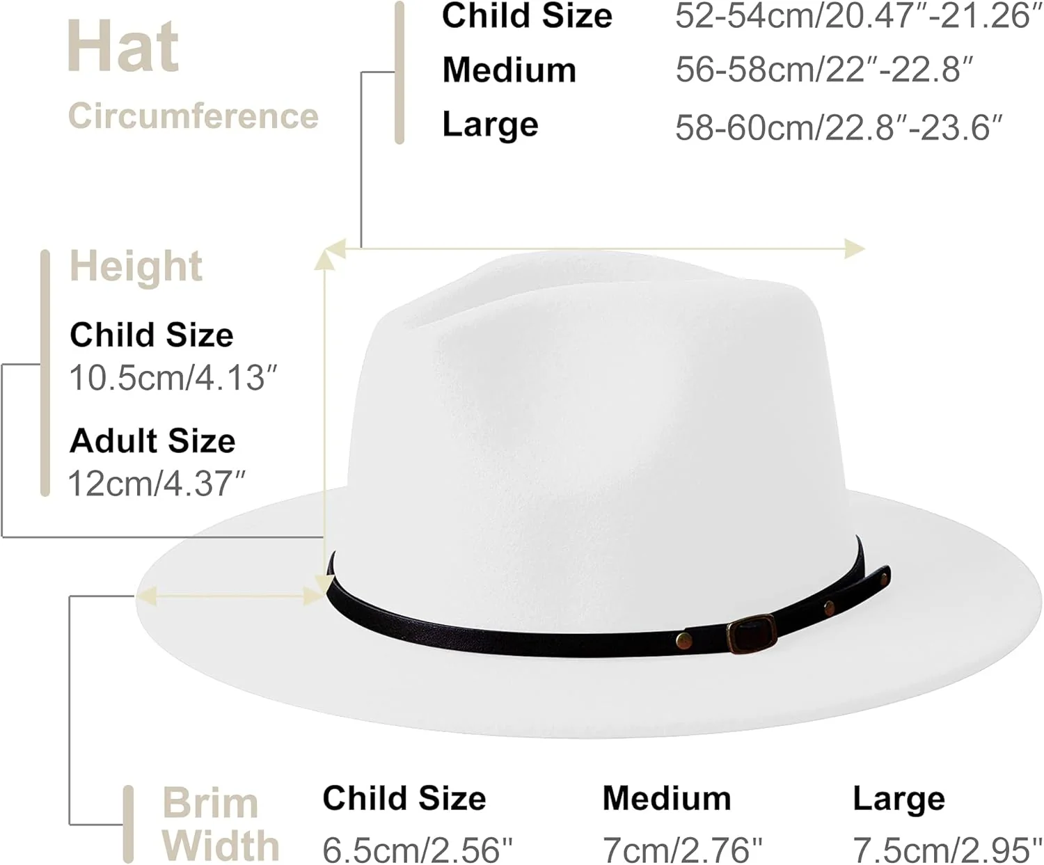 Wide Brim Fedora Hats for Women Men Two Tone Dress Hat Felt Panama Hat in Two Audlt Size L Weiss, L - Image 2