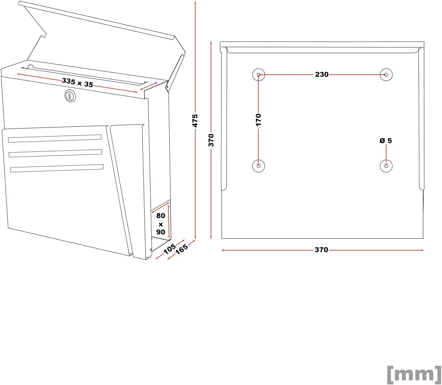 Wiltec Designer Briefkasten V25 Anthrazit und Edelstahl 370 x 105 x 370 mm, Wandbriefkasten mit Schl - Image 7