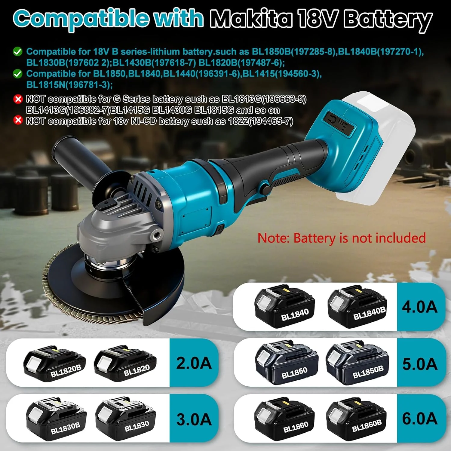 Winkelschleifer Kompatibel mit Makita 18V Akkus, Akku Winkelschleifer 125mm, 1180W Akku Flex Bürsten - Image 6