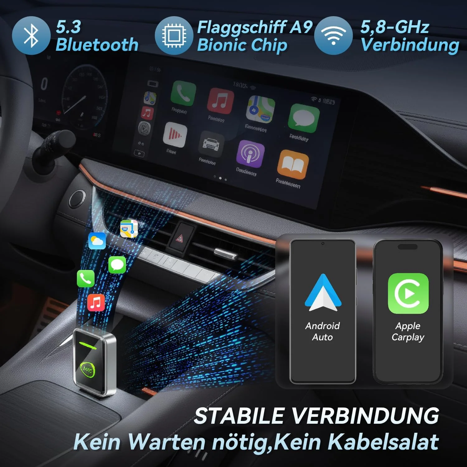 Wireless CarPlay Adapter,Android Auto Wireless Adapter,Plug & Play,Auto-Reconnect,Mini & Stabiler 2- - Image 5