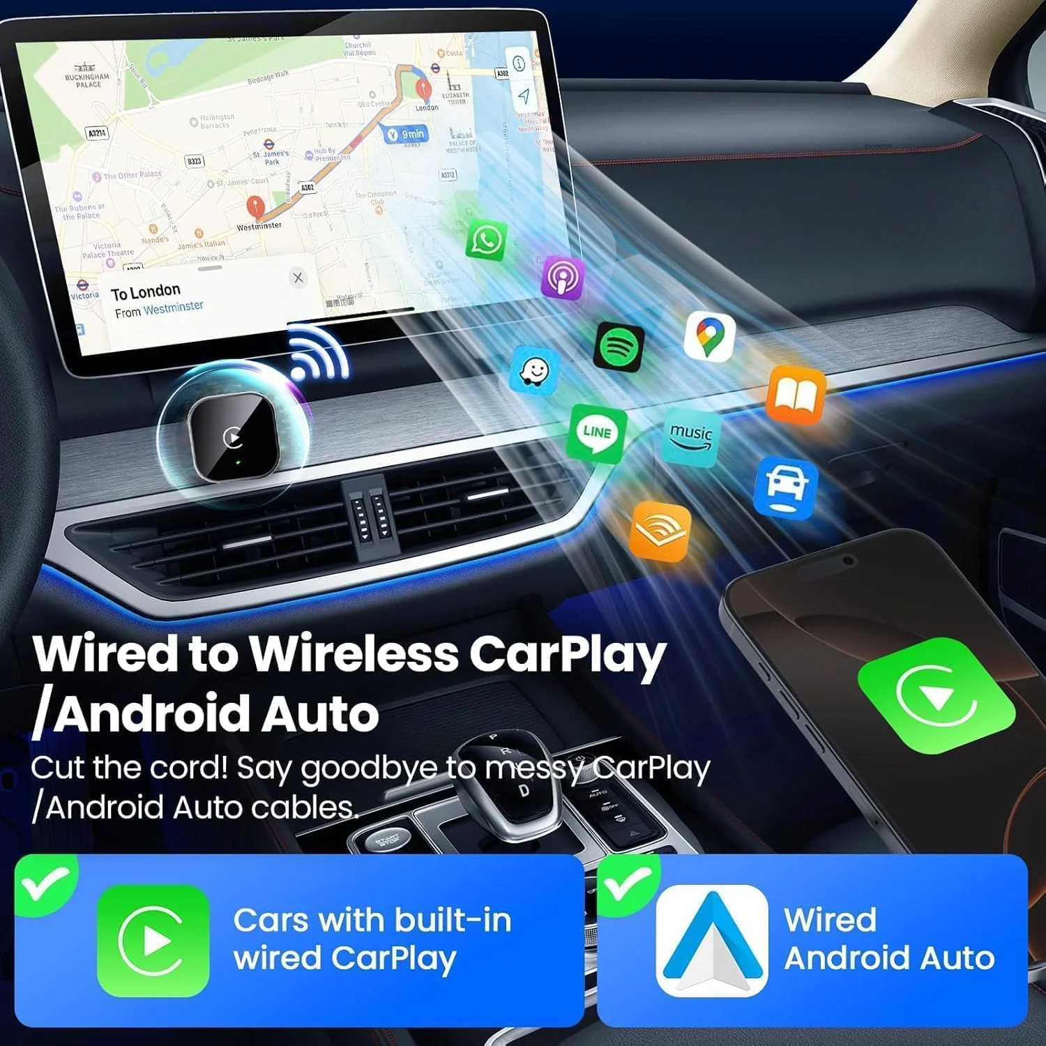 Wireless CarPlay Adapter,Schnelles Upgrade auf Kabellos für Apple CarPlay & Android Auto, Plug & Pla - Image 6