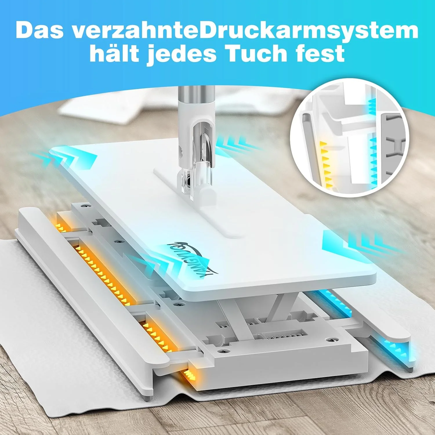 Wischmopp mit Druck-Klemm-System, Bodenwischer mit Automatischer Tuchklemme, Zero Touch Ein-Knopf-We - Image 3