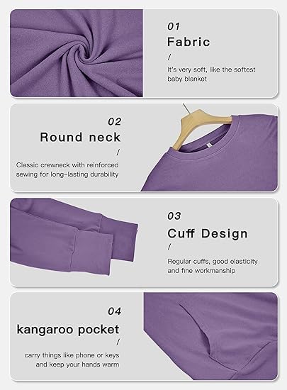 WNEEDU Damen Langarmshirts Lässige Sweatshirts mit Taschen Blau S, Blau S - Image 6