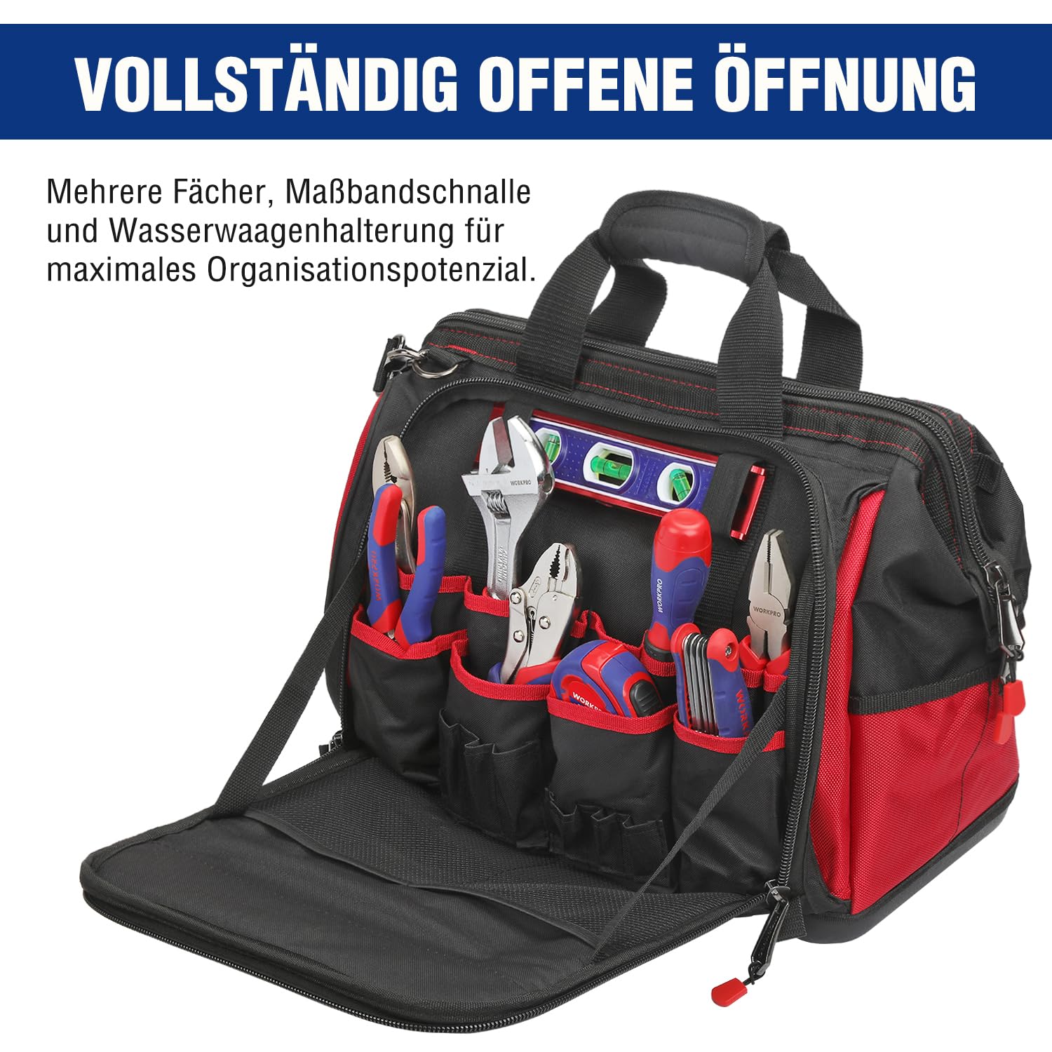 WORKPRO Elektriker Wasserdichte Werkzeugtasche Profi, weite Öffnung & grosse Kapazität 42CM/16" aus - Image 5