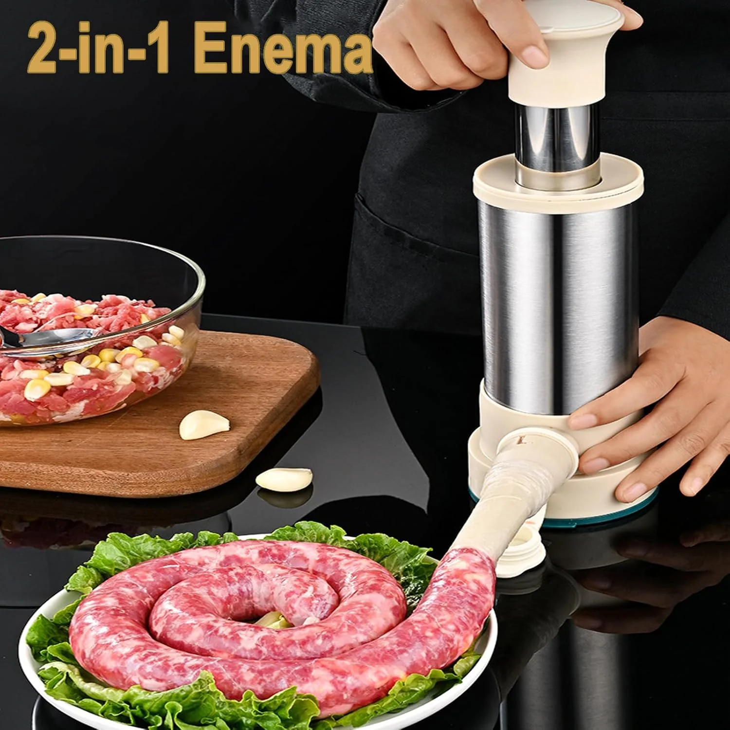 Wurstfüllmaschine Edelstahl, Manuell Wurstmaschine, Wurstfüller, Wurstfüller Füllrohre, 2 In 1 Wurst - Image 6