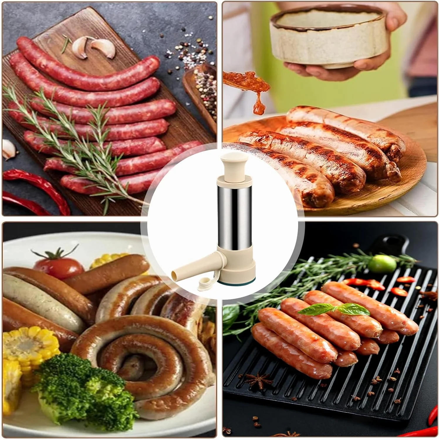 Wurstfüllmaschine Edelstahl, Manuell Wurstmaschine, Wurstfüller, Wurstfüller Füllrohre, 2 In 1 Wurst - Image 8