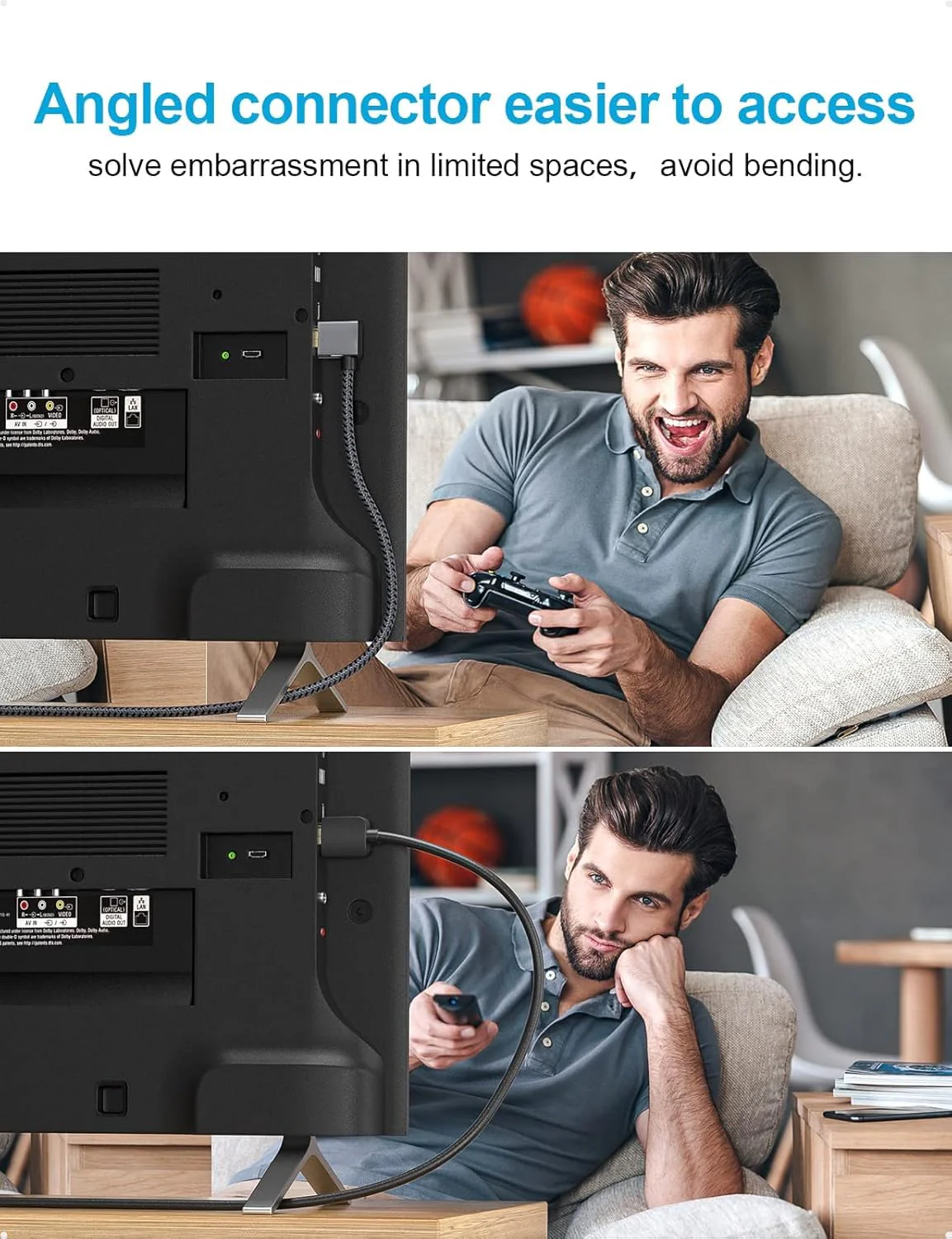 XAOSUN HDMI 2.0 Kabe Winkelstecker-3M,18 Gbps HDMI Kabel 90 Grad für 4K@60Hz, HDR, 3D | Geflochtenes - Image 3