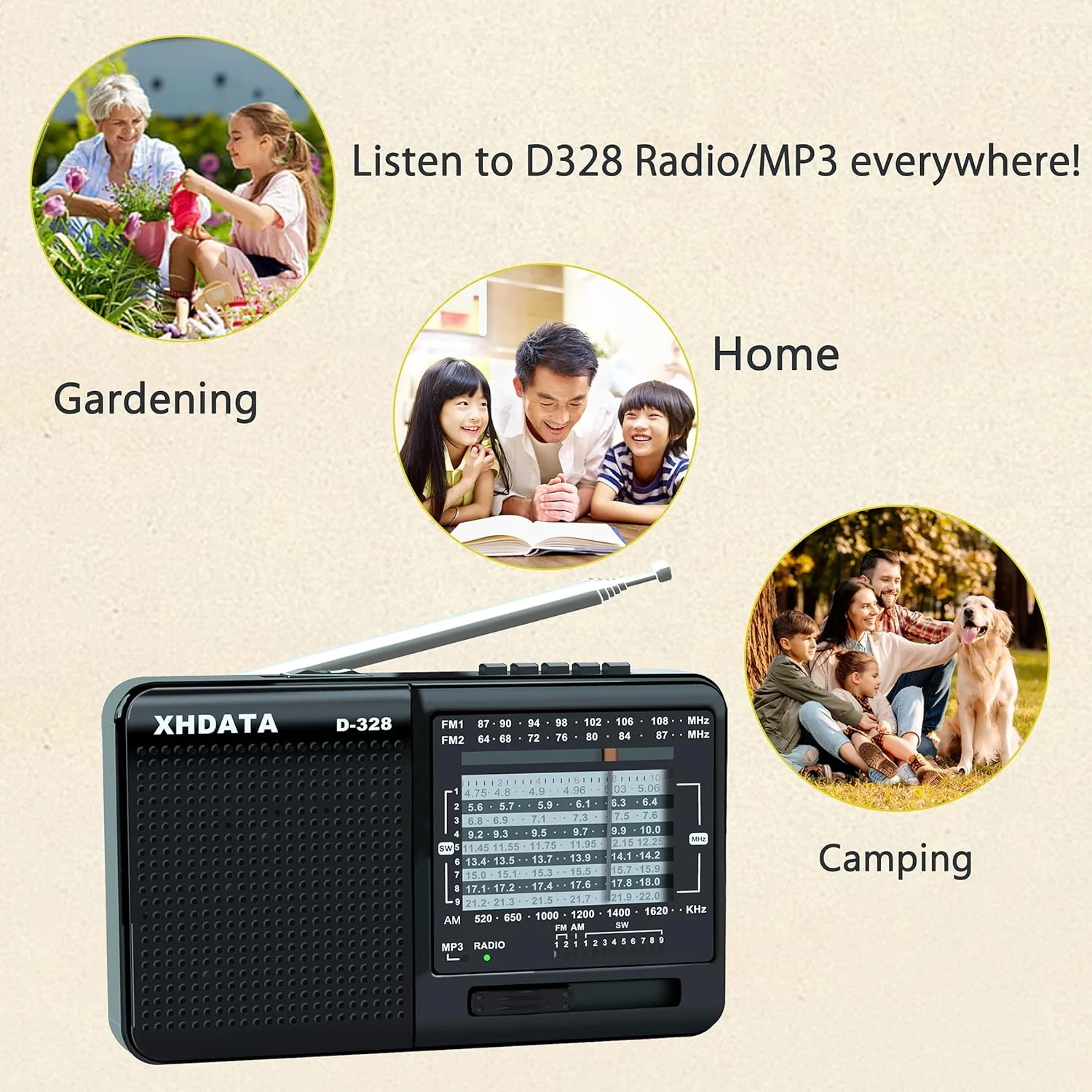 XHDATA D-328 Tragbarer Radio MP3 Player Unterstützt TF-Karte UKW AM SW Full Band Radio(Schwarz), Sch - Image 6