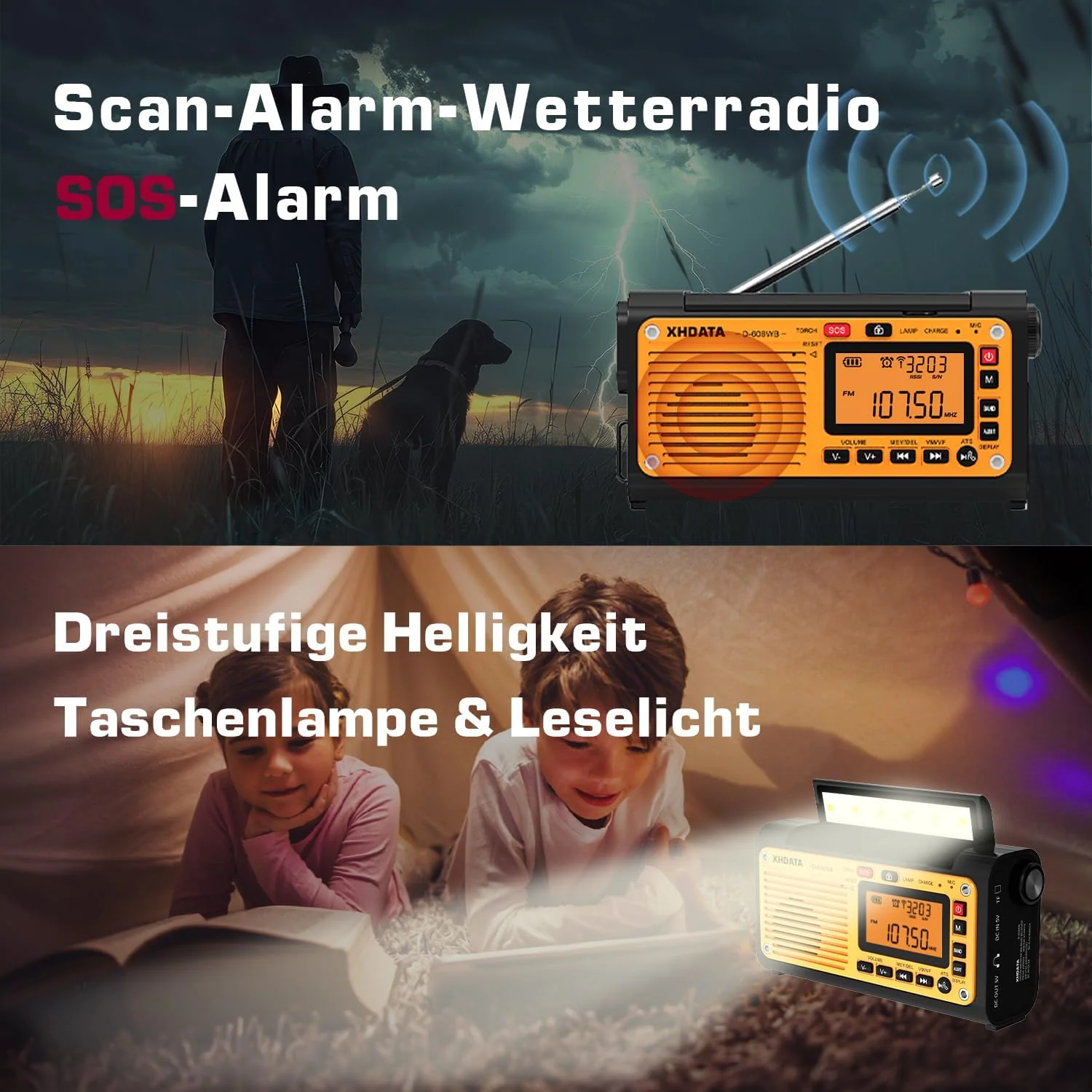 XHDATA D608WB Tragbares Notfall Radio mit Kurbel Solarradio mit Kurbel 3000mAh Akku Wiederaufladbare - Image 4