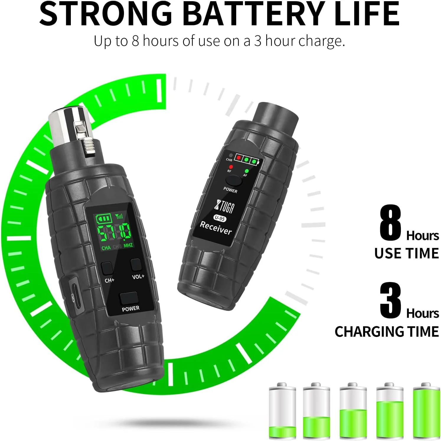 XTUGA U-95 UHF Wireless XLR Sender und Empfänger, wiederaufladbarer Mikrofonadapter für dynamisches - Image 2