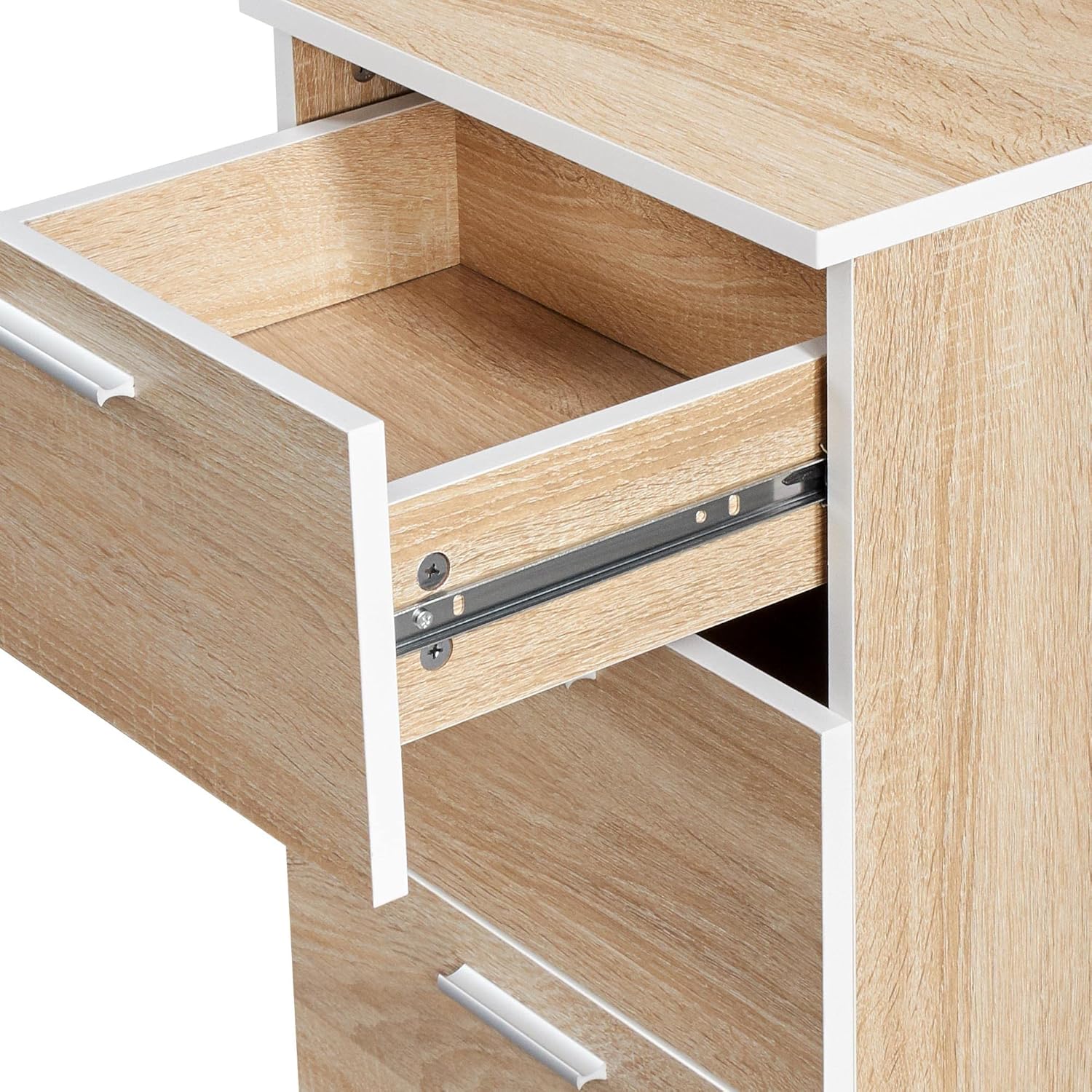 Yaheetech 2er Set Nachttisch Nachtschrank 3 Schubladen Nachtkommode mit Metallgriffe 60cm hoch Beist - Image 7