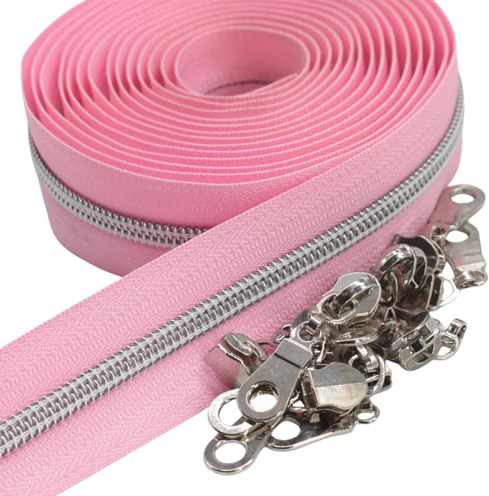 YaHoGa 9 m silberfarben endlos Reissverschluss Meterware Pink reissverschluss 6mm-Spirale + 25 Nonlo - Image 3